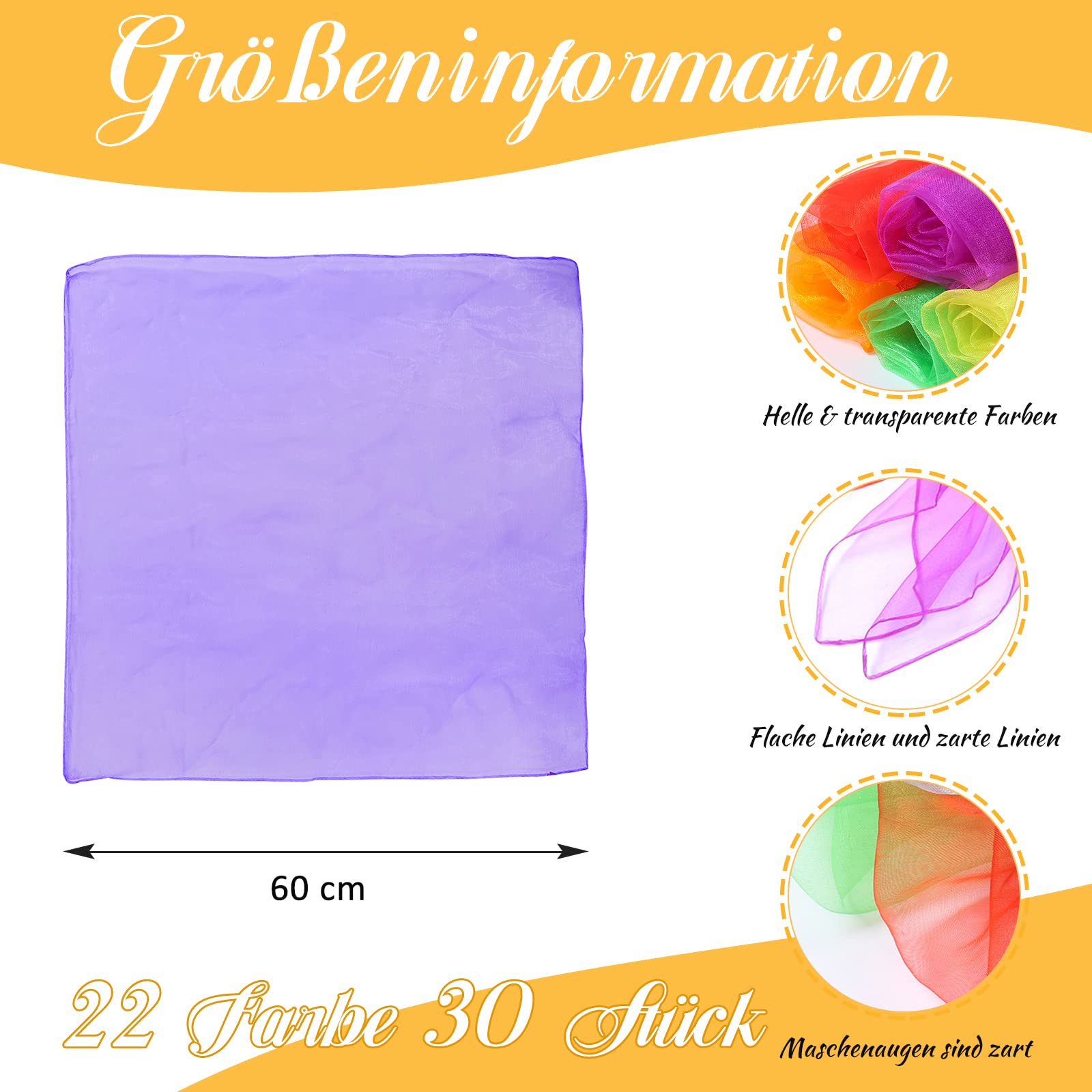 Xynovate 22 stuks jongleerdoeken, 22 kleuren kleurrijke chiffondoeken voor dansen, ritmische speeldoeken voor kleuterschool, kinderen, feestactiviteiten, kindershow, jongleren en sensorisch