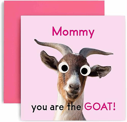 Huxters Tarjetas de cumpleaños para mujer, tarjeta de feliz cumpleaños con texto en inglés "You're the GOAT Mommy", para cumpleaños, día de la