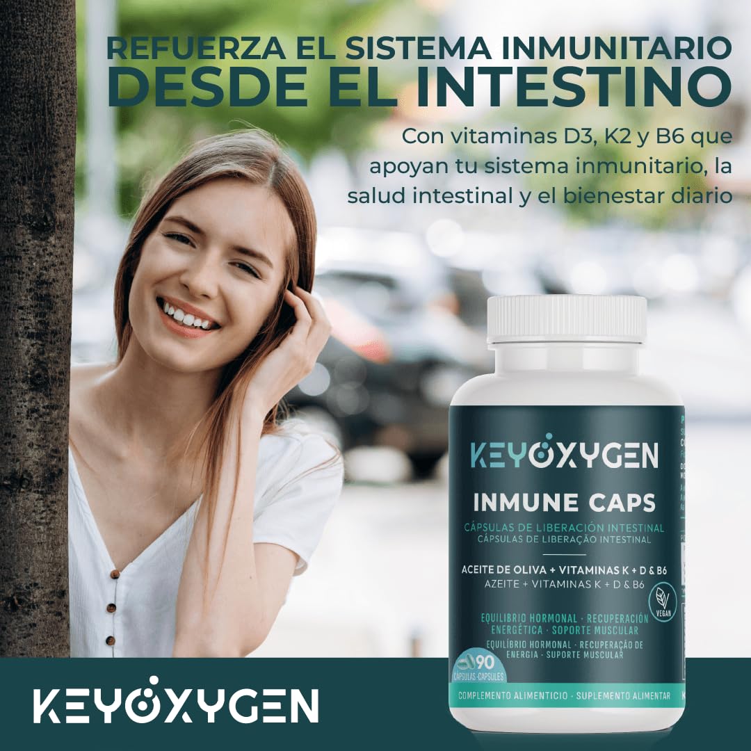 Enzimas Digestivas Liberación Intestinal con Vitamina D B6 Y K - Complemento Alimenticio Vegano Para Sistema Inmune Regulación Hormonal Energía Y Músculos 90 Cápsulas | KeyOxygen Inmune Caps
