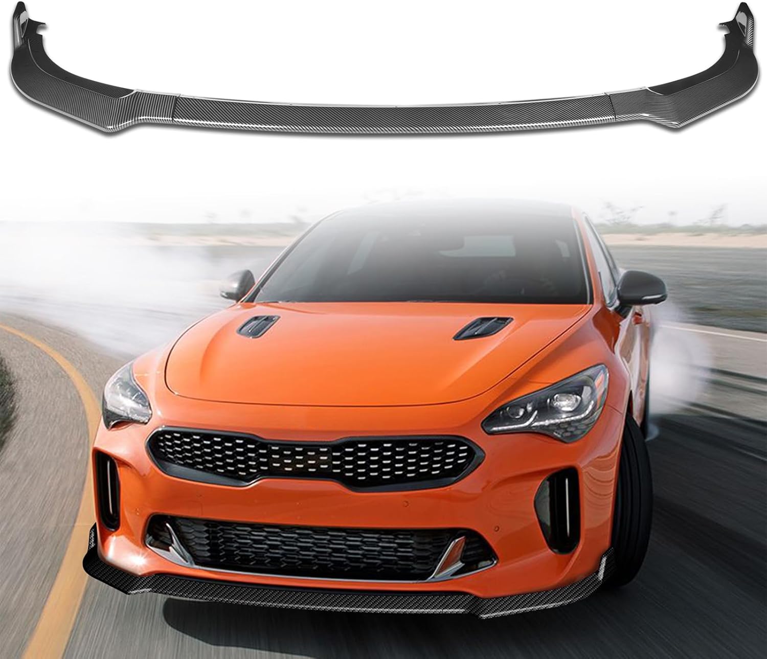 Front Bumper Lip Compatible with 2018-2019 for Kia Stinger Hatchback Base/GT Line/Premium 2018 2019 2020 2021 for Kia Stinger Hatchback EX/GT/GT Limited/GT1/GT2 Painted Carbon Style Front Lip