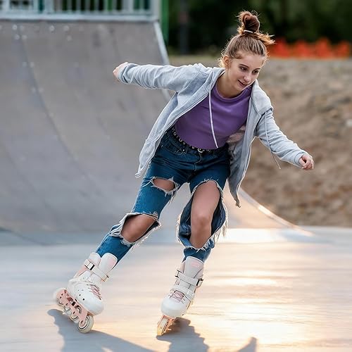 Miniatura 7 de Patines en línea para niños y niñas con ruedas iluminadas, tamaño ajustable, adecuado para principiantes, patines para mujeres, niñas y adultos