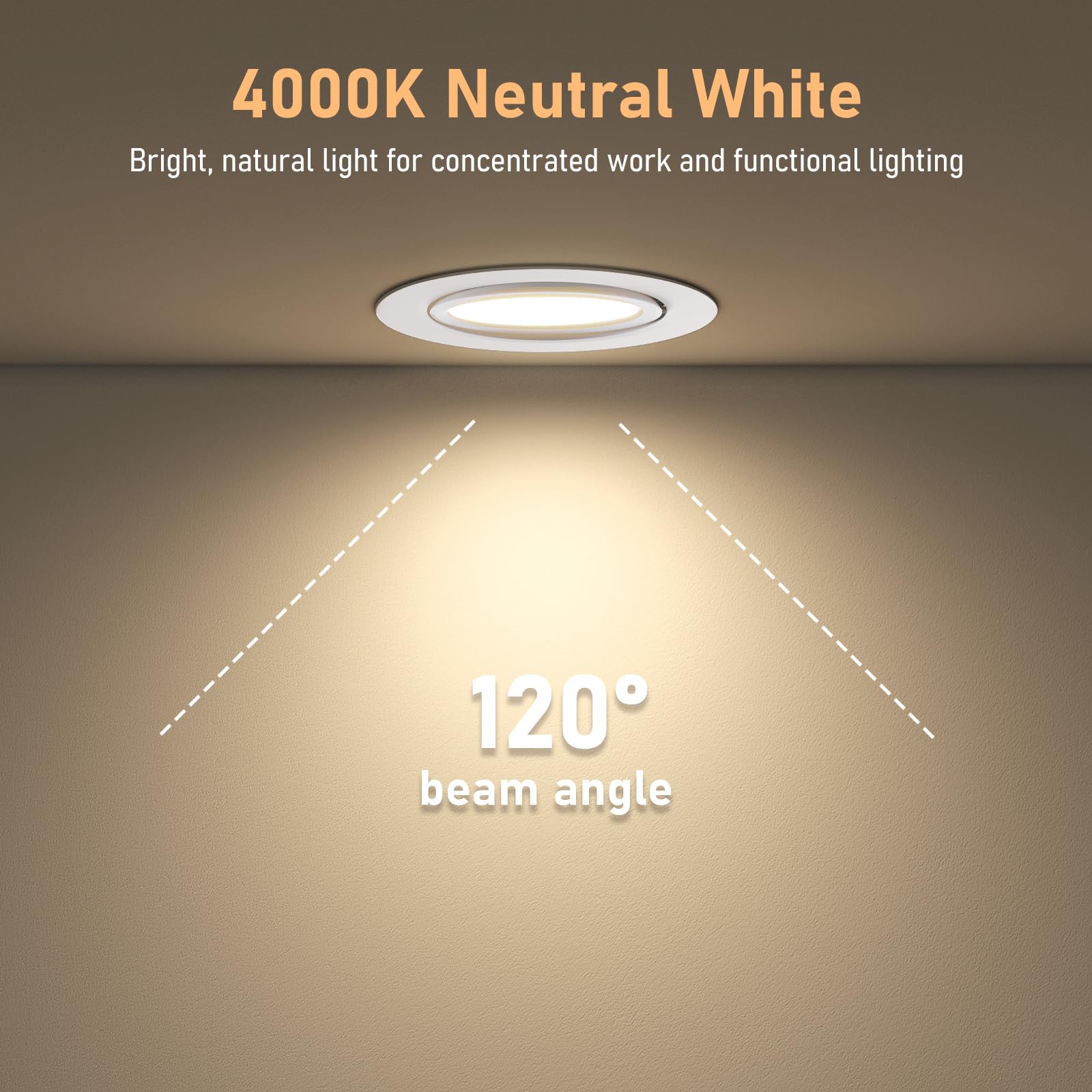 Focos LED Techo Empotrable 10W - Foco Interior LED Techo Ajustable (30°-60°), 90° Haz de Luz, 4000K Luz Neutra Natural, IP44, 960LM - Downlight Ojos de Buey para Baño, Cocina, Salón, 6er