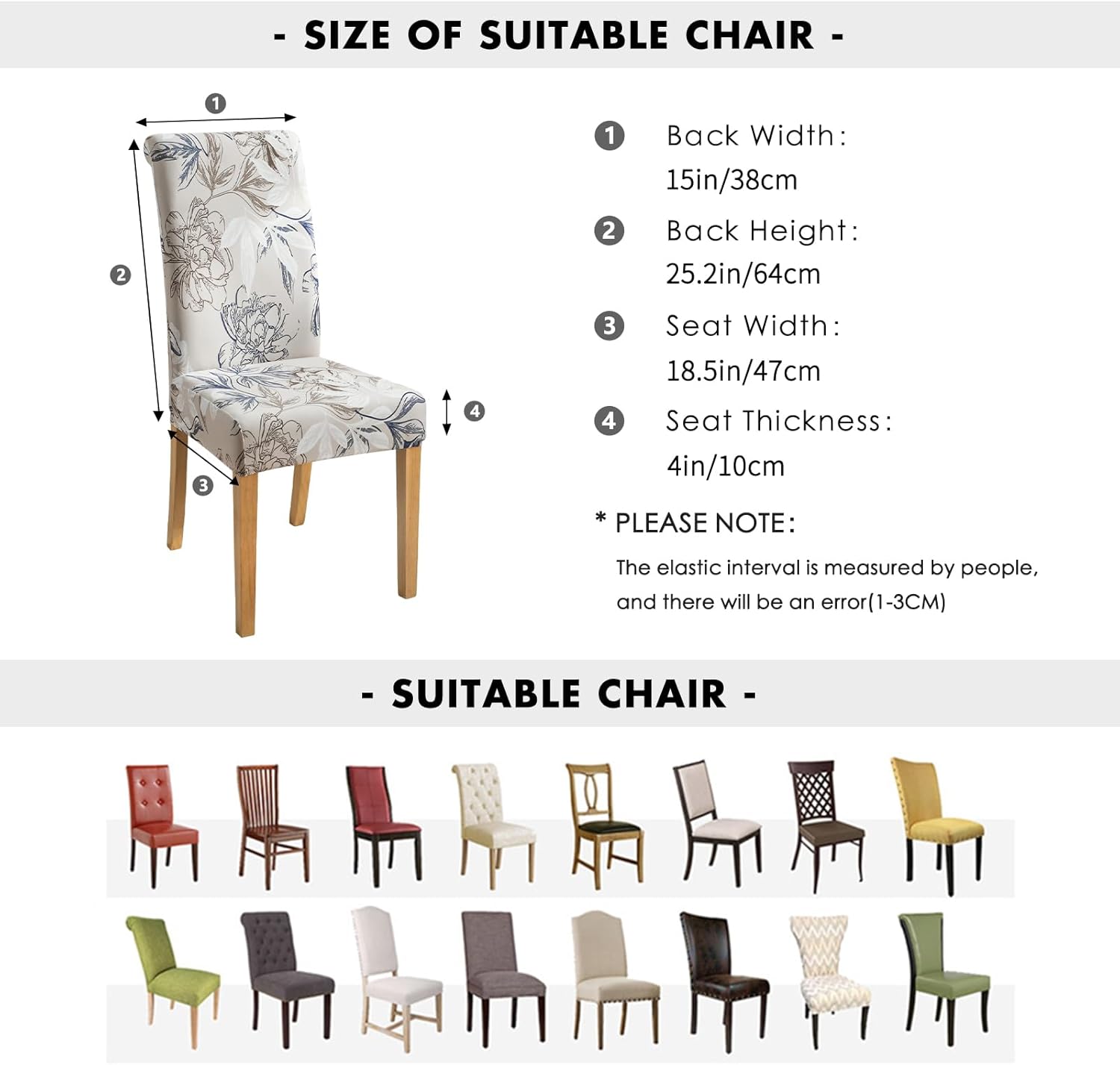 FORCHEER 4 Chair and Bench Covers for Dining Chairs Waterproof Floral Dining Room 4 Piece Kitchen Chair Slipcovers with Bench Seat Cover Set Washable (Waterproof Elegent-Flowers)