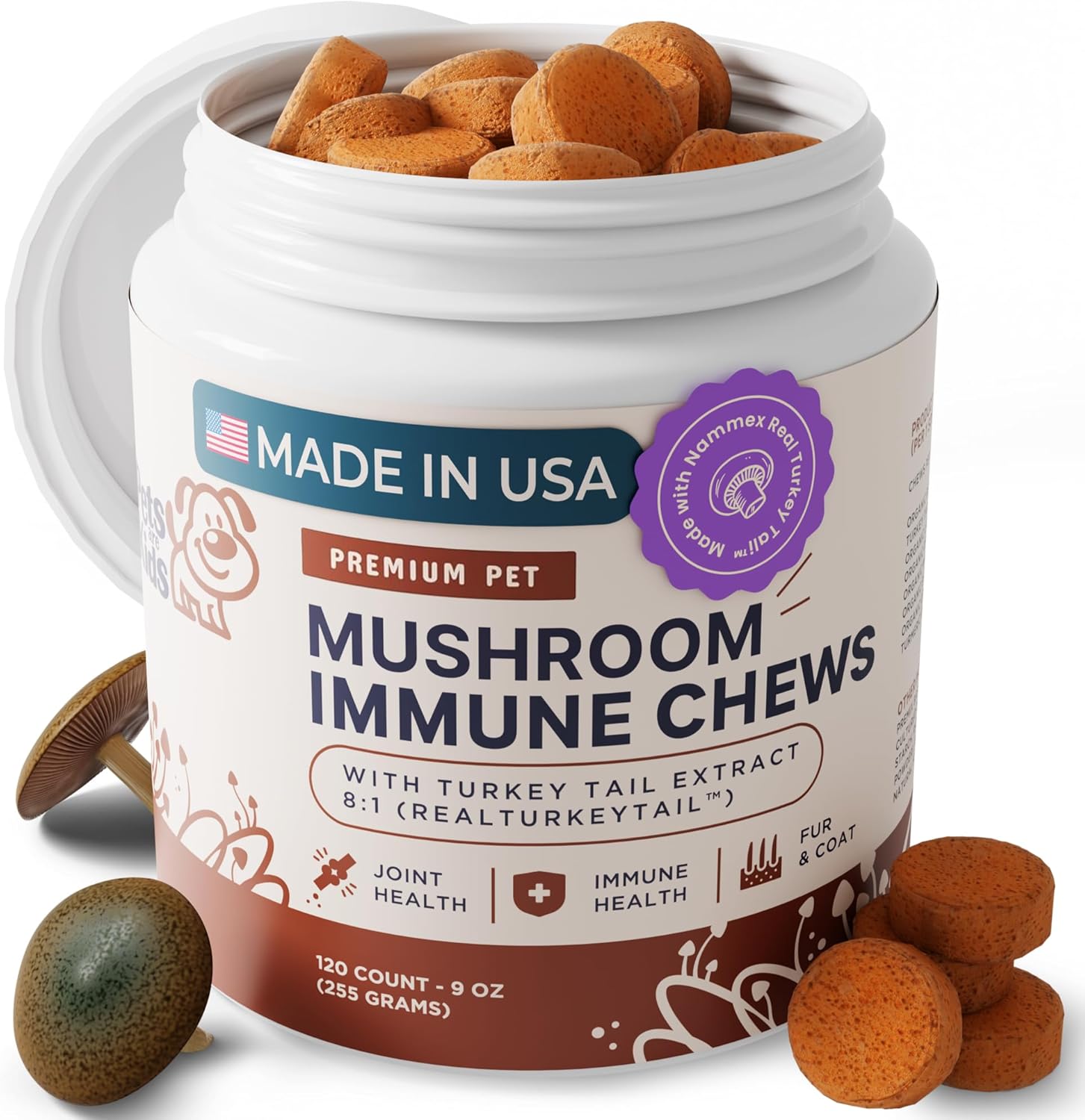 Turkey Tail Mushroom for Dogs – Organic 8:1 Extract Mushroom Supplement for Immune, Gut, Skin & Joint Support – Reishi, Lion’s Mane, Shiitake & Turmeric – 120 Soft Chews Turkey Tail Mushroom for Dogs – Organic 8:1 Extract Mushroom Supplement for Immune, Gut, Skin & Joint Support – Reishi, Lion’s Mane, Shiitake & Turmeric – 120 Soft Chews