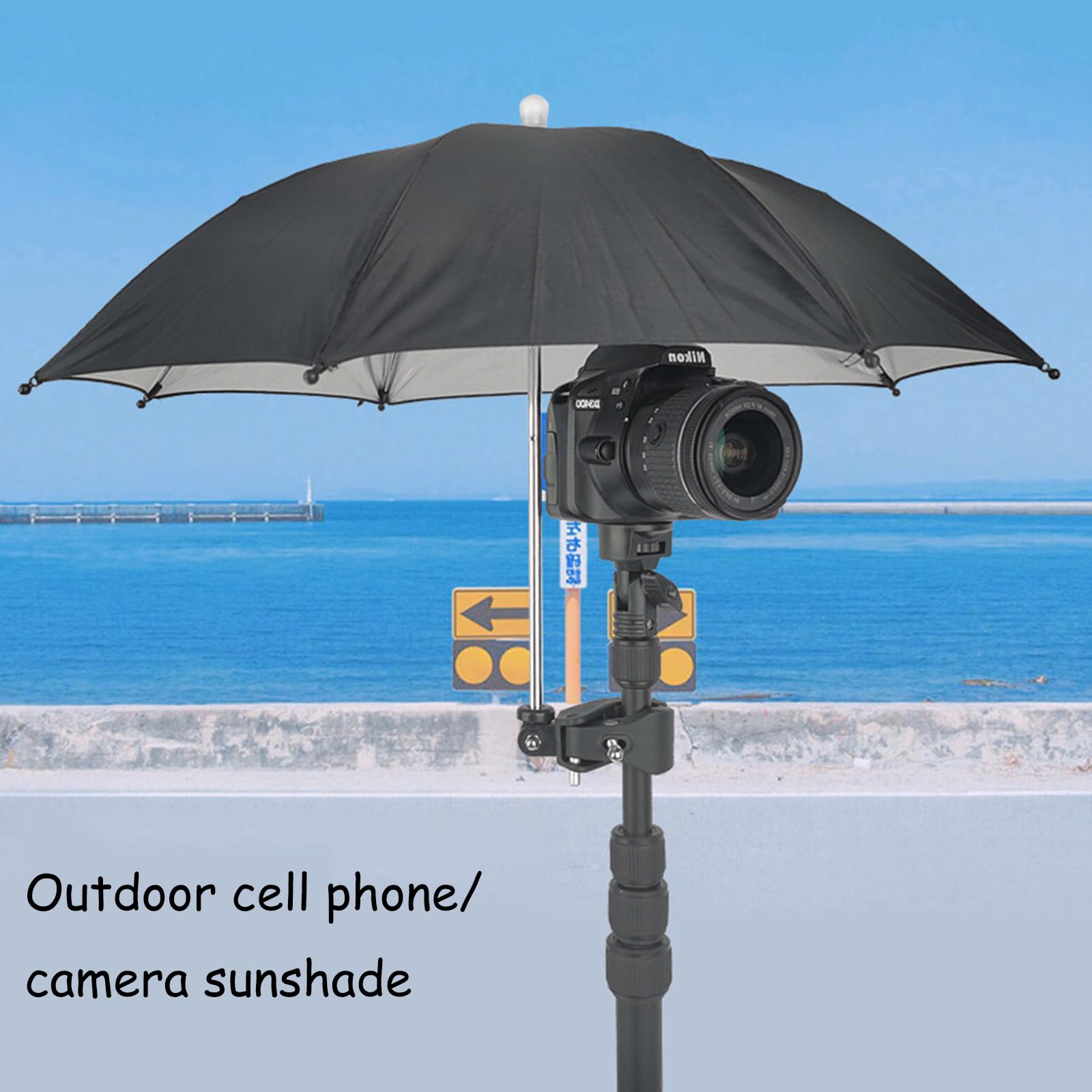 Ombrello per fotocamera SLR da 50 cm, ombrello regolabile per fotografia di pioggia e sole, per esterni (nero)
