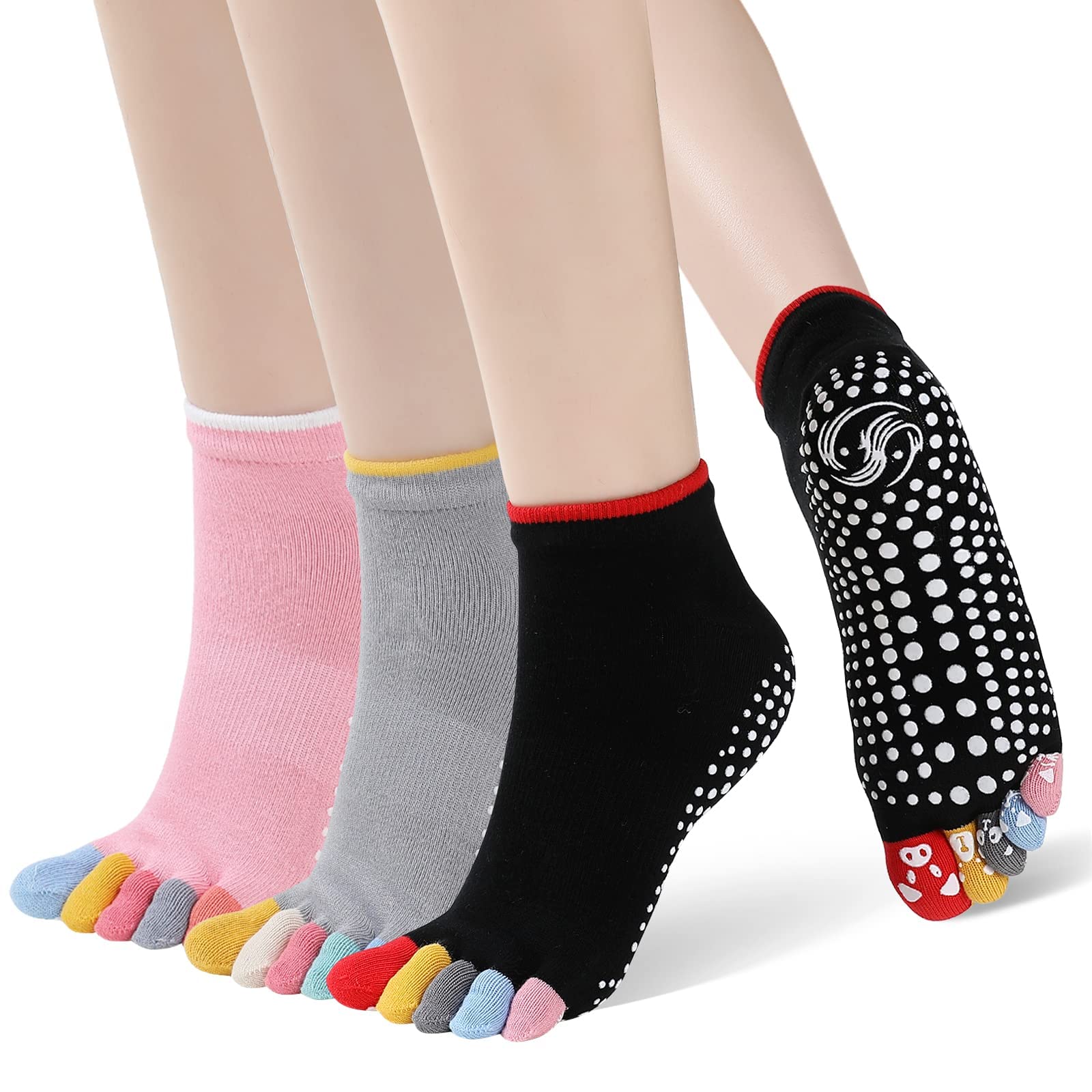 CaiDieNu Yoga Socks for Women Non Slip Full Toe Socks with Grips for Pilates Barre Dance Ballet Hospital