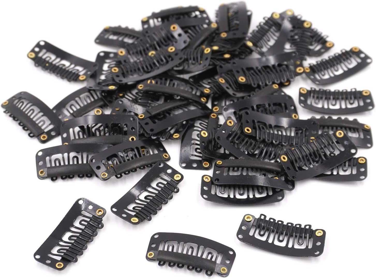 Honbay 50PCS 6-Teeth U-Shape Snap Clips for Hair Extensions - 3.3cm/1.3inch (Black)