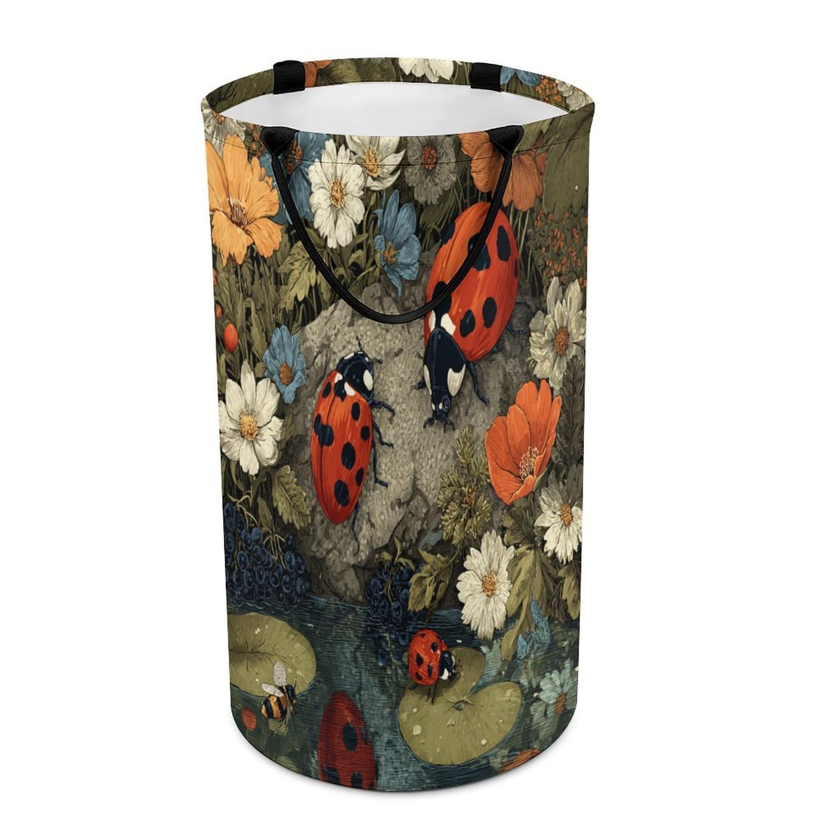 LUYYSKY Classic Retro Cute Ladybug Collapsible Dirty Clothes Basket, Beautiful Funny Spring Garden Botanical Daisies Flowers Portable Clothes Storage Basket