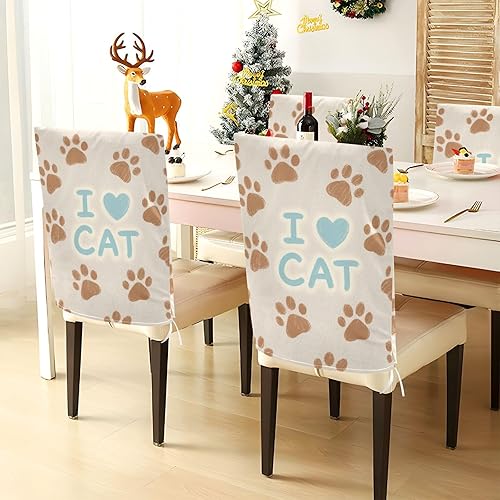 Miniatura 3 de Birthday Seat Cover for Classroom Chair Removable for Classroom Set of 6 Bar Chair Covers cubre sillas para comedor I Love Cats Paw Khaki