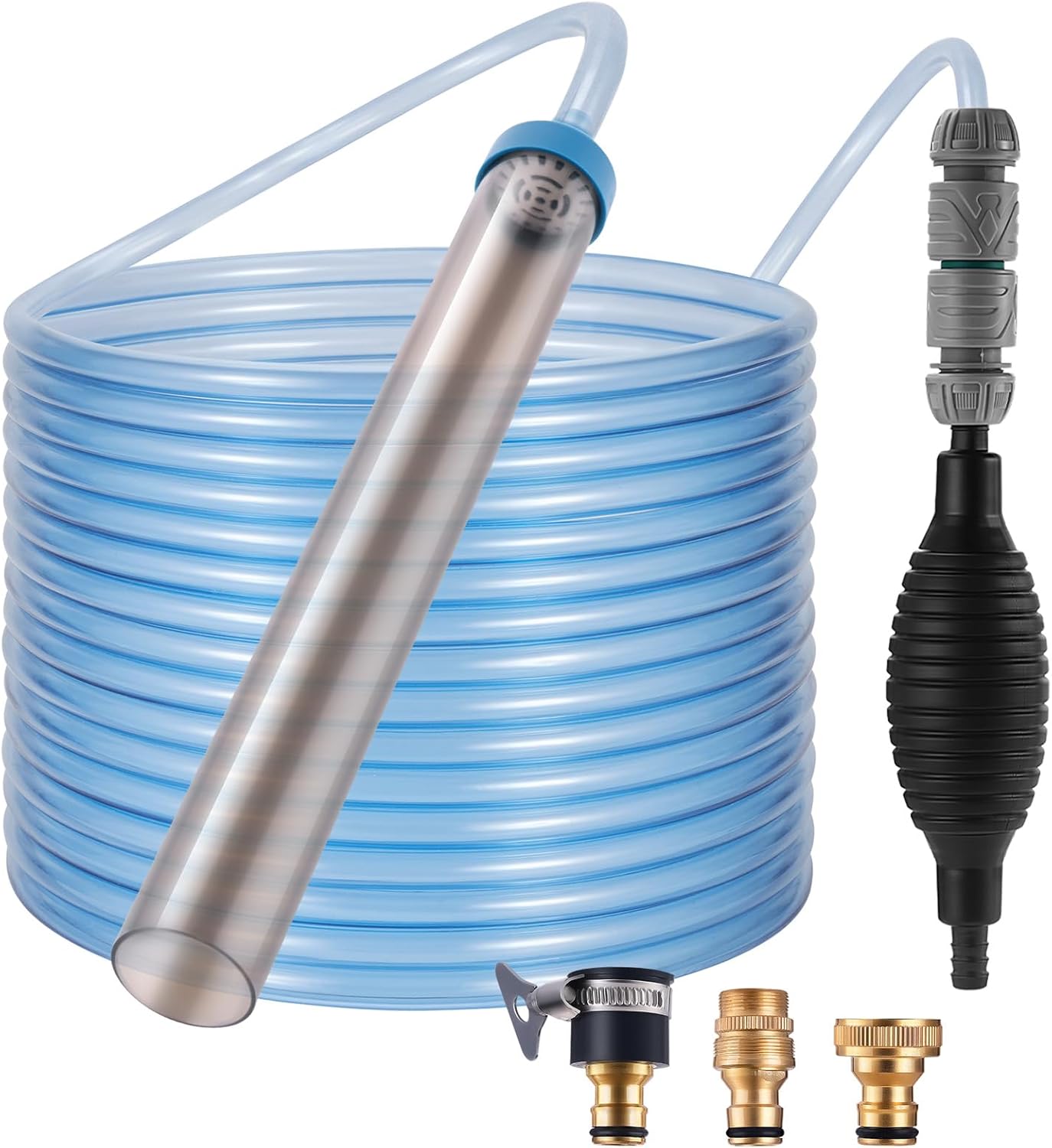 Fish Tank Vacuum Gravel Cleaner Gravel Vacuum for Aquarium，Siphon Aquarium Water Changer for Fish Tank with Four Faucet Adapter and Long Hose(50 Feet)