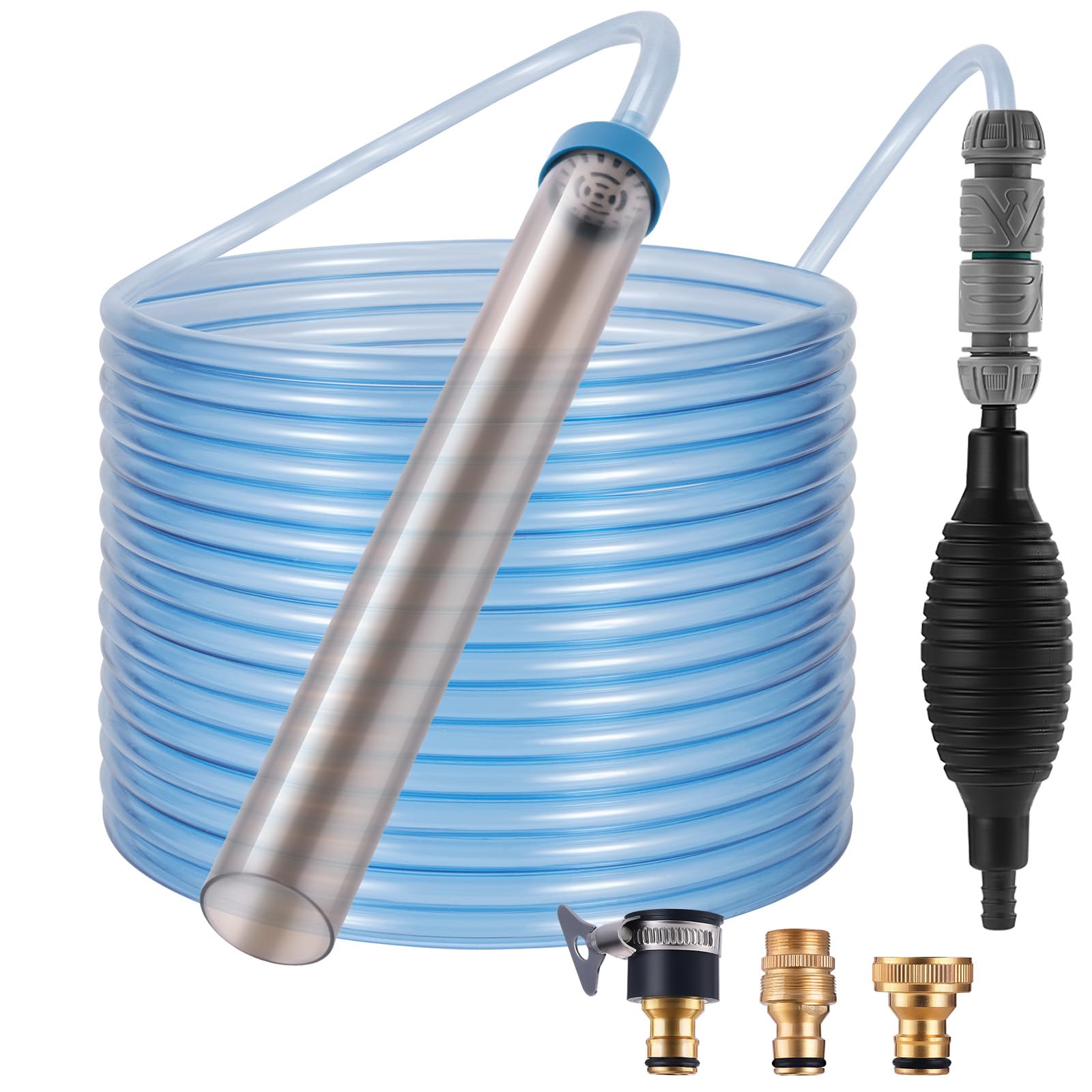 DXOVEEN Fish Tank Vacuum Gravel Cleaner Gravel Vacuum for Aquarium，Siphon Aquarium Water Changer for Fish Tank with Four Faucet Adapter and Long Hose(