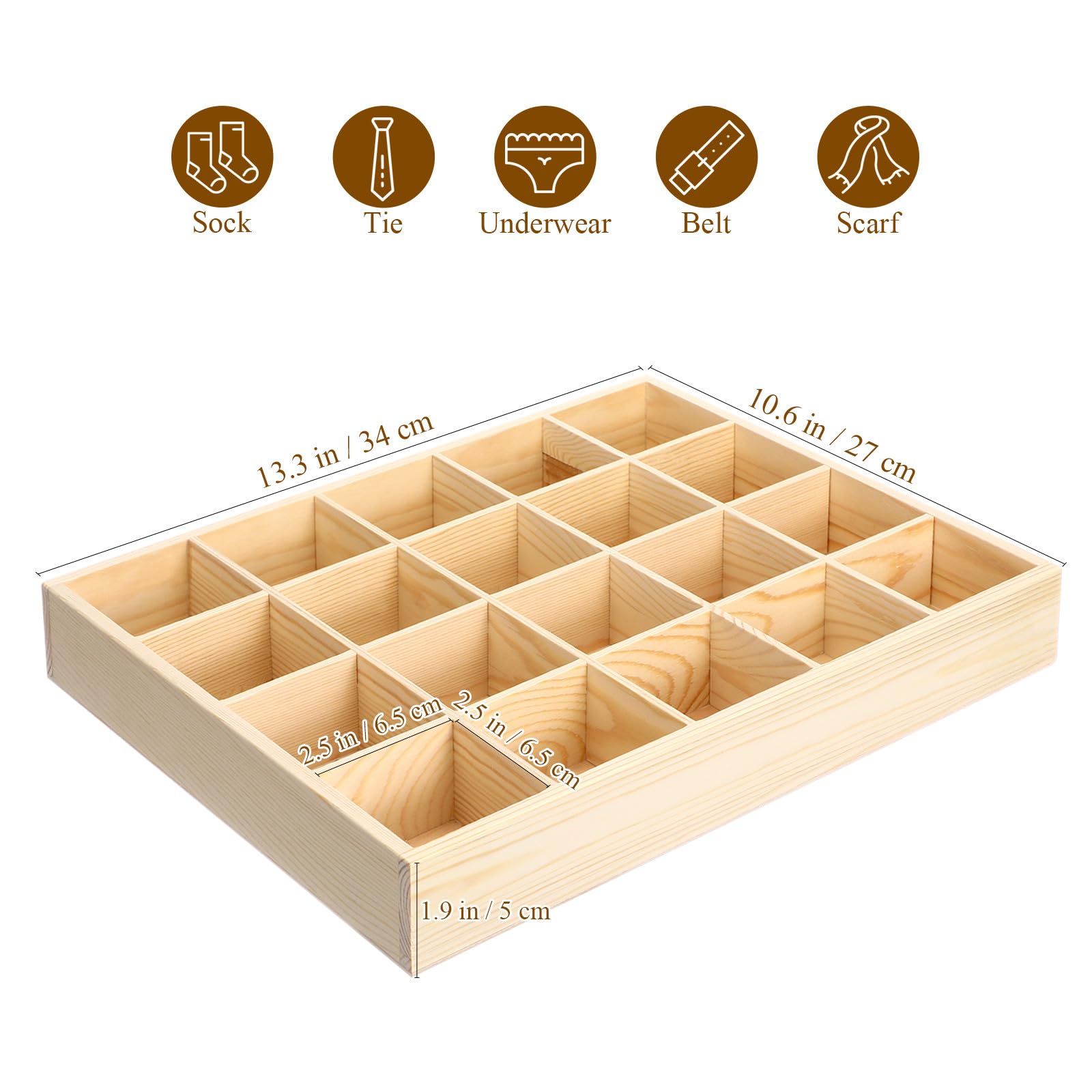 CANIGHT Organizzatore per Cassetti 20 Scomparti in Legno Robusto, Scatola Portaoggetti per Biancheria Intima e Calzini, per Ottimizzare Spazio in Armadi e Cassetti