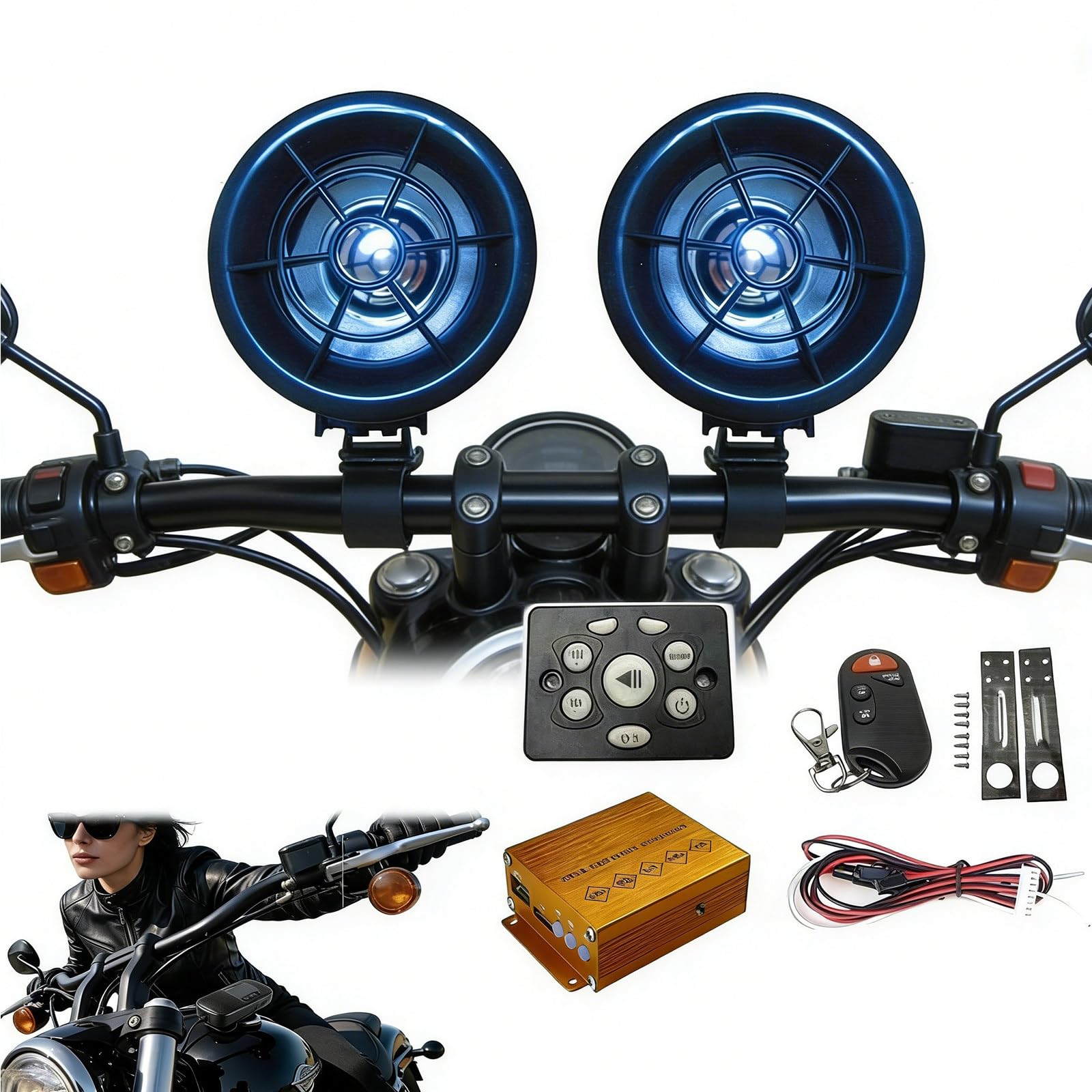 2,5-calowe motocyklowe głośniki pełnozakresowe i wzmacniacz, system nagłośnienia, system audio do skuterów, radio FM, Bluetooth, USB, karta TF