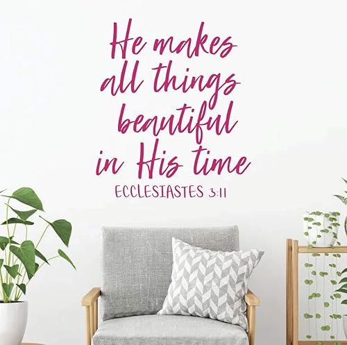 Miniatura 8 de Calcomanía cristiana para pared, diseño de texto en inglés He Makes All Things Beautiful In His Time, con texto en inglés He Makes All Things