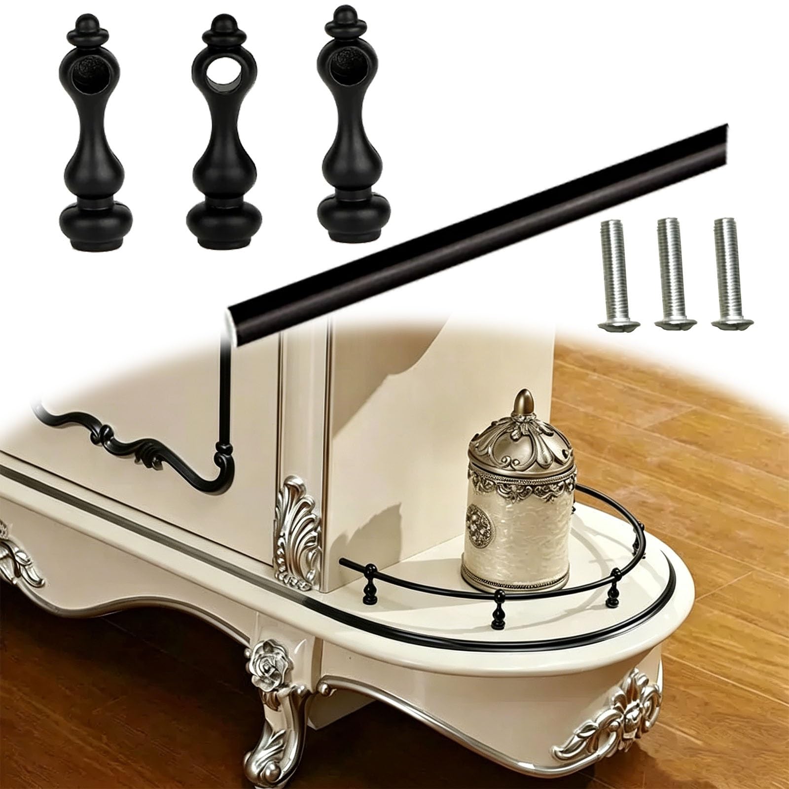 Ornamental Baluster Rail Posts for Cabinet Fence System, Bar Cart Guardrail Accessories, Wine Shelf Tipping Rail Connector