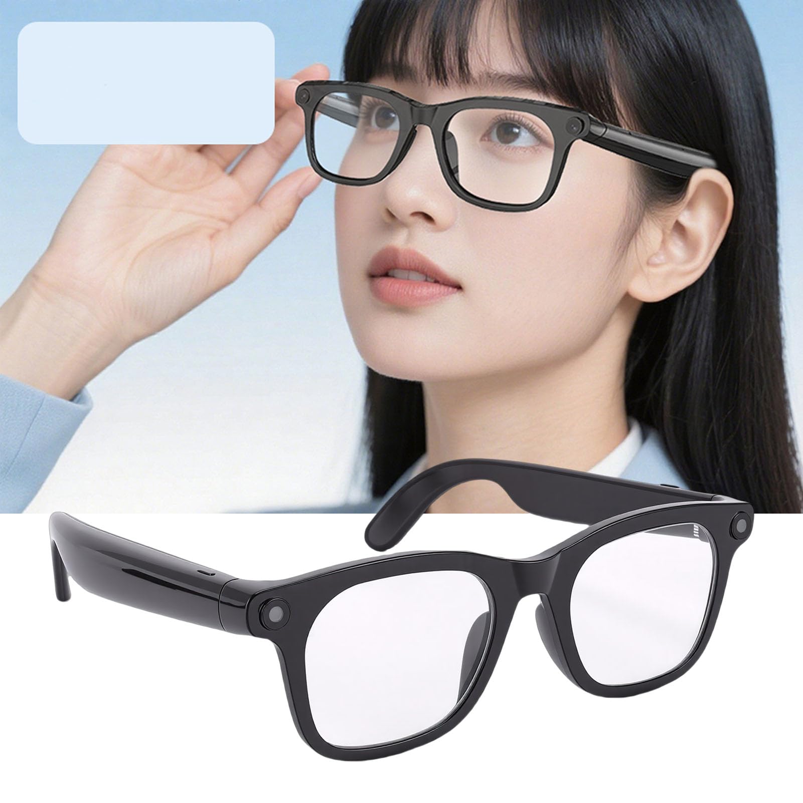 Lunettes de Caméra Anti-secousses, Lunettes Intelligentes AI avec Caméra HD 8MP, Bluetooth pour Enregistrement Vidéo 1080P avec Assistant AI, Appels Musicaux,