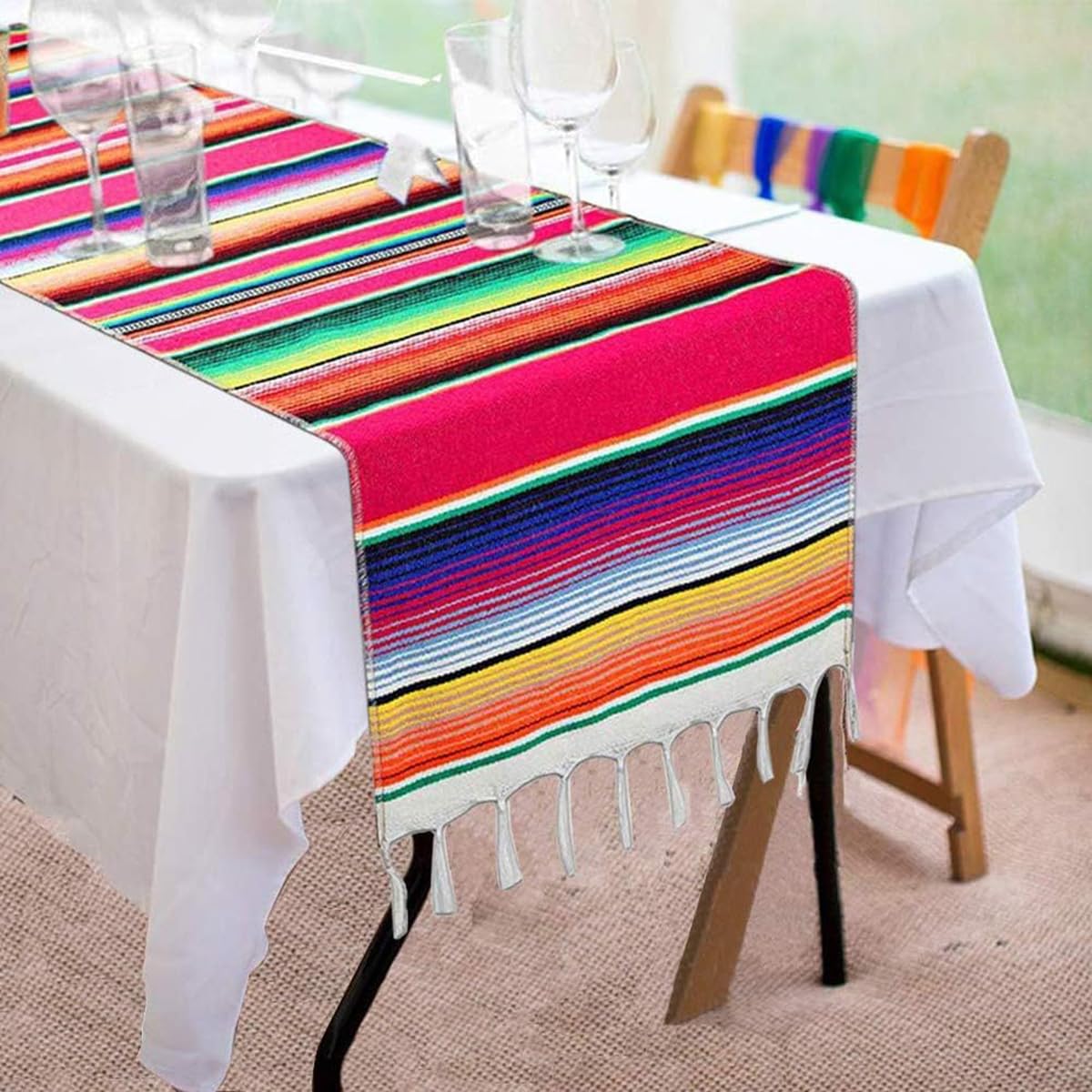 Bolivia's Striped Cotton Table Runner, 35cm × 215cm, Mexican Serape, Suitable for Wedding and Party Decorations