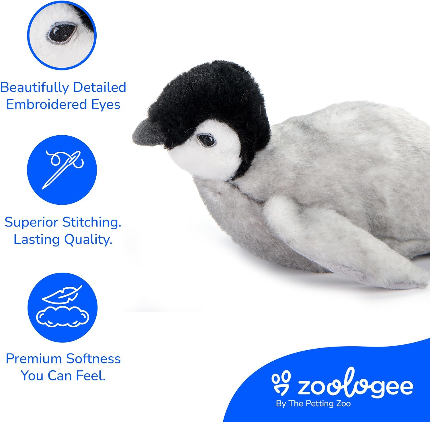 The Petting Zoo Swimming Penguin Chick Stuffed Animal Plushie, Gifts for Kids, Earth Keeperz Sealife Animals, Zoologee Grey Penguin Chick Plush Toy, 11 inches