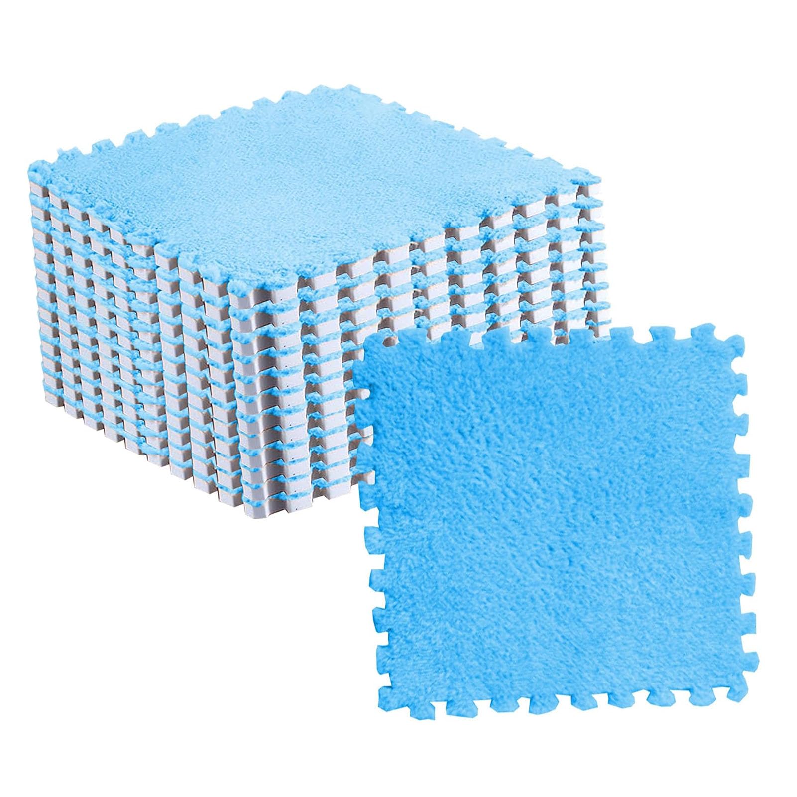 TOPINCN Dalles de Moquette Emboîtables en Peluche Douce, 10 Pièces de Dalles de Tapis en Mousse de Sol Puzzle Adaptées à la Chambre/Salon, Conception et Lavable (Bleu Ciel)