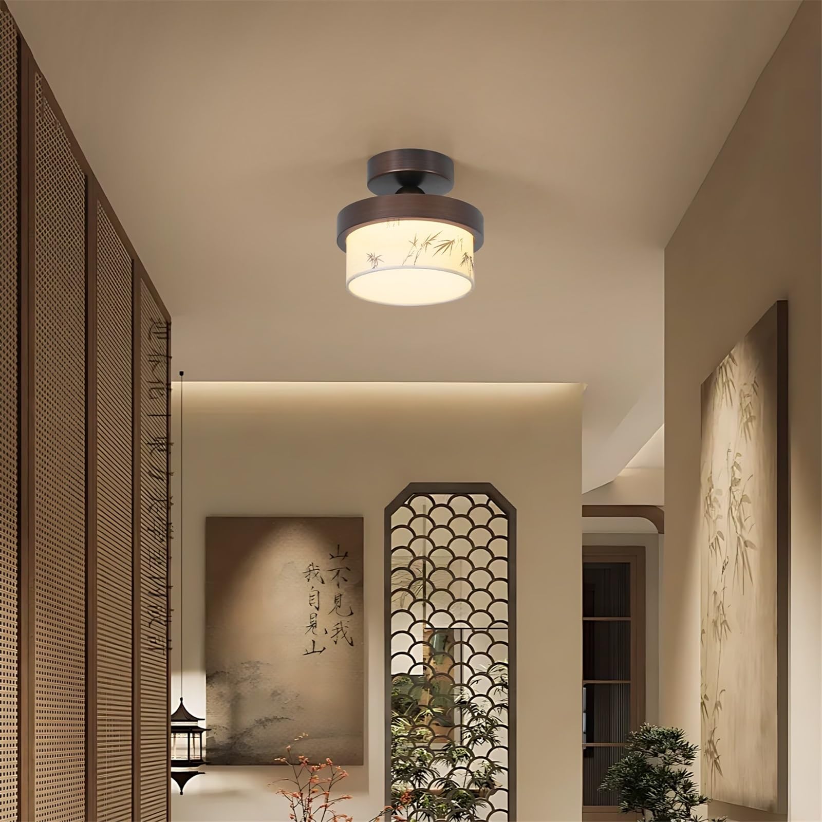 lampa sufitowa Lampa sufitowa do holu wejściowego z nadrukiem materiałowym, lampa dekoracyjna w stylu retro, styl średniowieczny Sypialnia