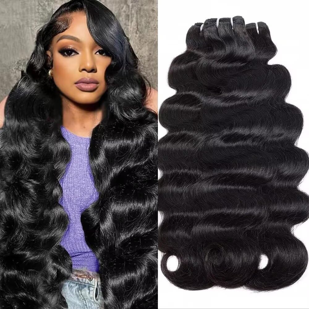 Lemoda Body Wave Human Hair Bundles 24 24 24 Inch Body Wave 3 Bundle 100% Unprocessed 15A Brazilian Remy Virgin Weave Bundles Human Hair Extensions Natural Black