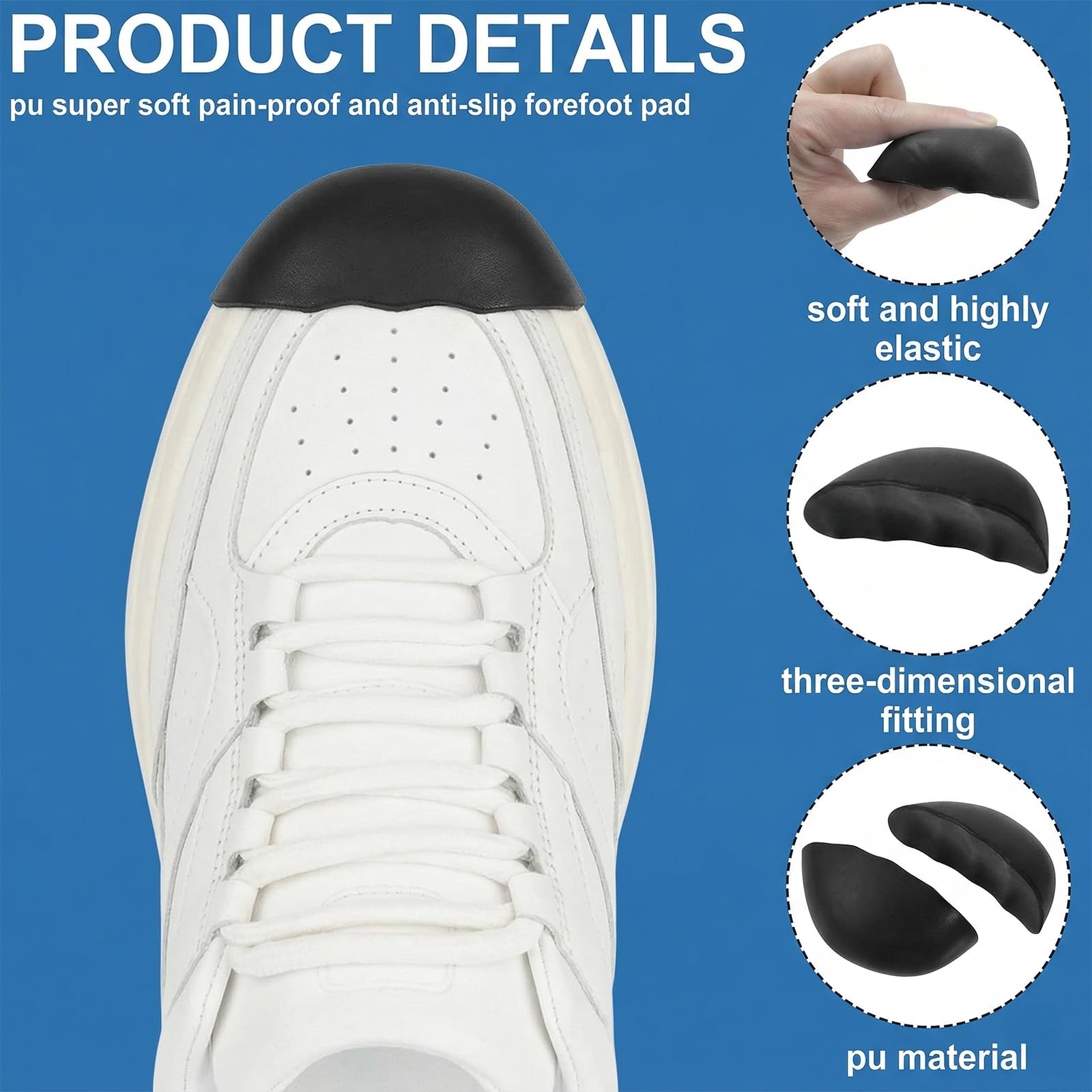 Pack de 2 Pares de Relleno para Zapatos Grandes, Ajustador de Talla de Calzado Reutilizable, Almohadillas Suaves para Puntera de Calzado Holgado, Talla M, Negro
