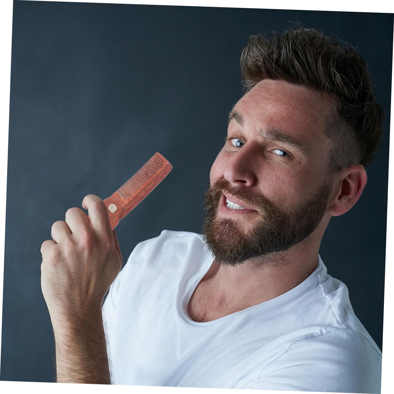 FRCOLOR 3pezzi Pettine Da Barba Legno Di Sandalo Comodo e Portatile Design Ergonomico Per Cura e Stile Della Barba Strumento Di Pulizia Per Viaggi e Uso Quotidiano