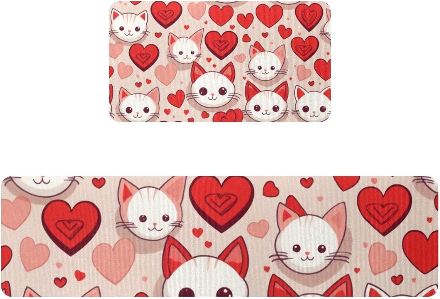 Kitchen Rugs Set of 2, Cartoon Cat Head Pattern Kitchen Mats for Floor Washable, Kitchen Floor Runner Mat Cushioned Anti Fatigue