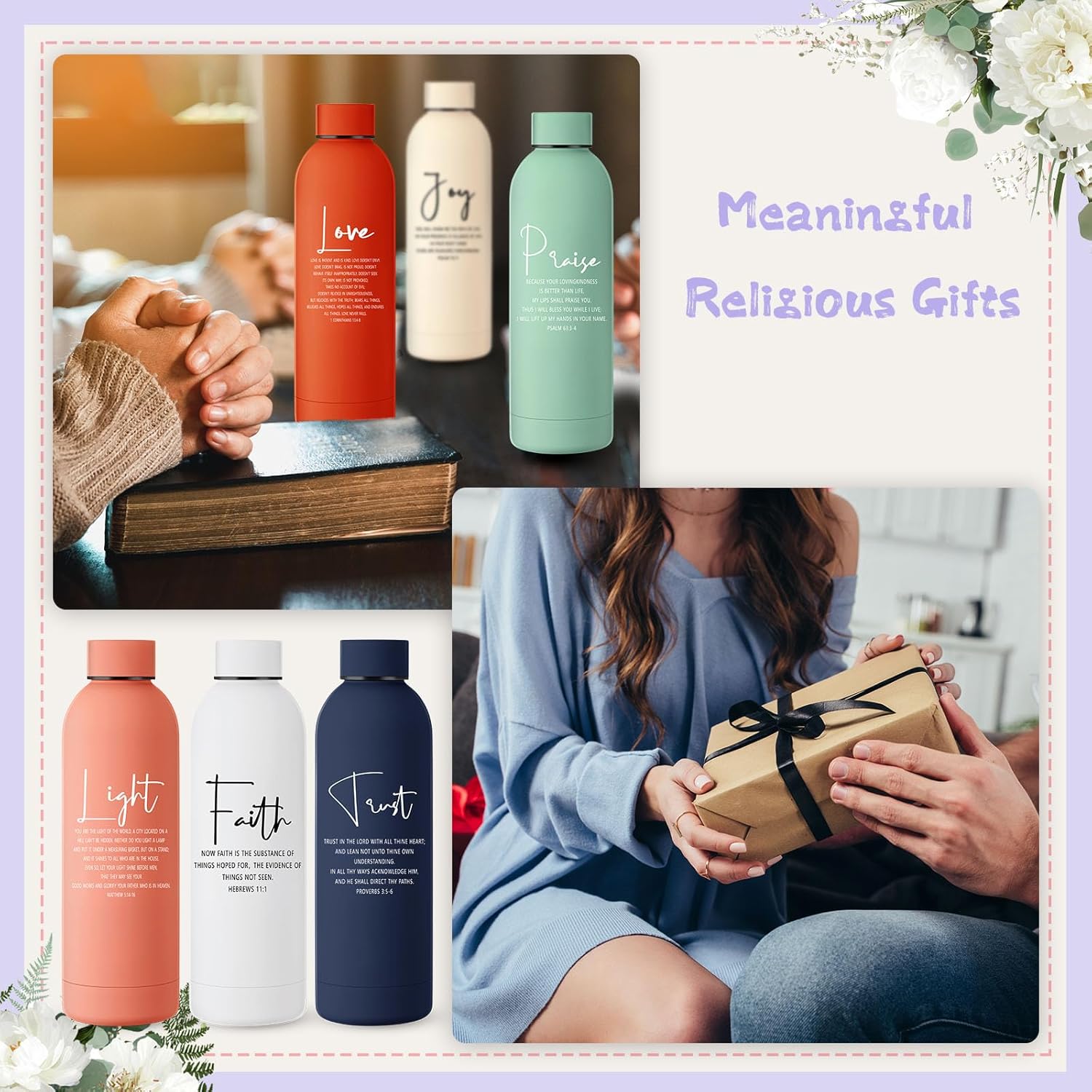 LemonRoad 10 Pcs Christian Easter Gifts for Women Stainless Steel Water Bottles 17oz Christian Tumbler Bible Verse Cups Religious Gifts for Easter Religious Church(Multicolor,Stylish)