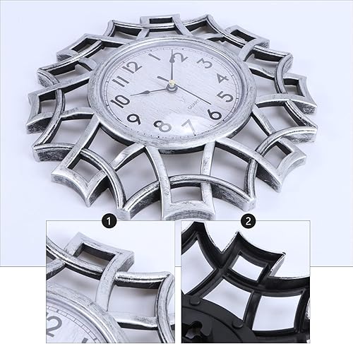 Miniatura 9 de EXCEART Reloj de pared digital grande redondo ahuecado- hacia fuera reloj de pared retro silencioso sin tictac reloj de cuarzo decorativo para