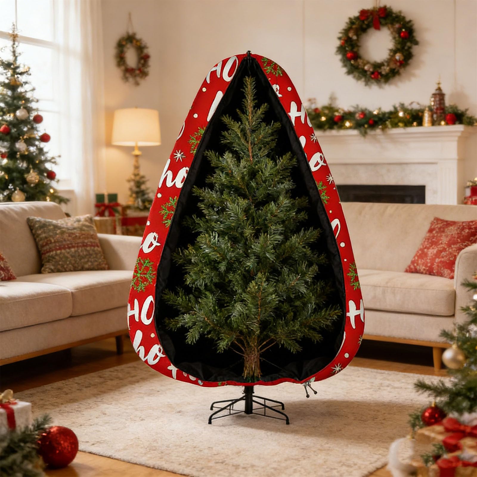 Borsa salvaspazio per albero di Natale dal design verticale realizzata in resistente tessuto Oxford resistente all'acqua per case compatte resistente agli strappi