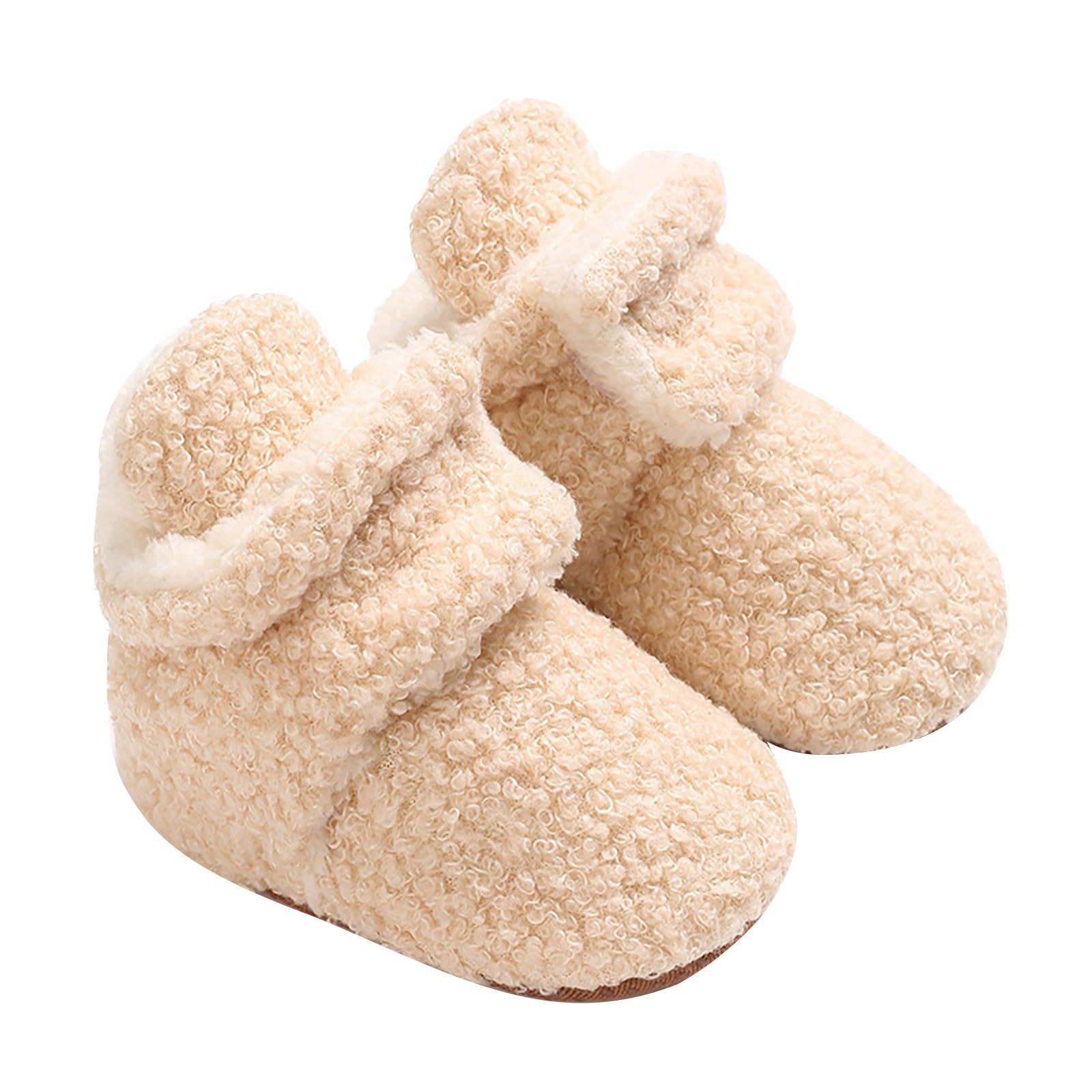 Fleece Baby Booties Girls Boys Sock Slippers Soft Warm Sock Shoes Newborn Anti-Slip Boots Infant Soft Sole Comfort Shoes (Beige, 6-9 Months)