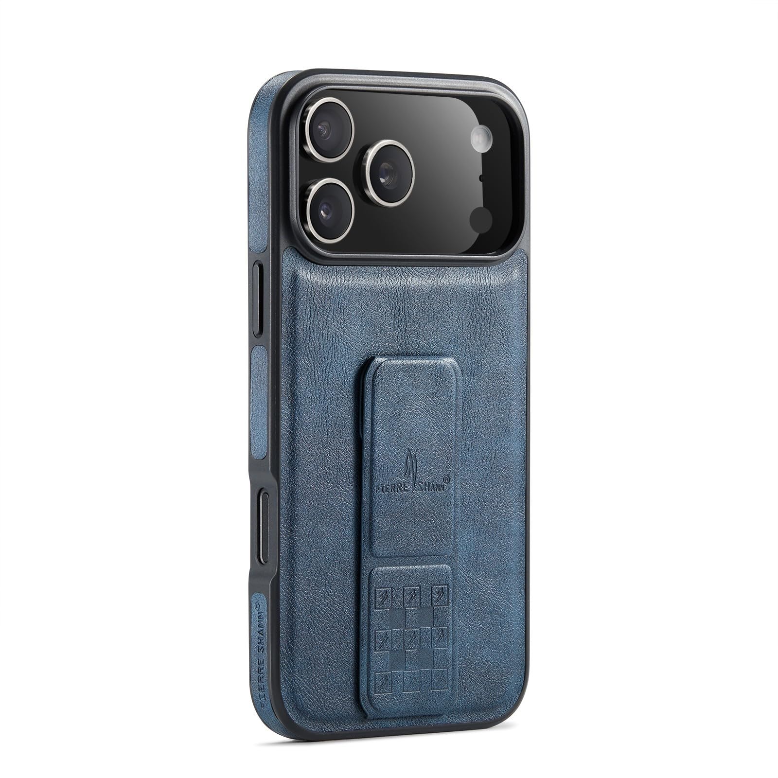Generic Funda compatible con iPhone 15 Pro (color: azul) correa de mano de piel y silicona trasera