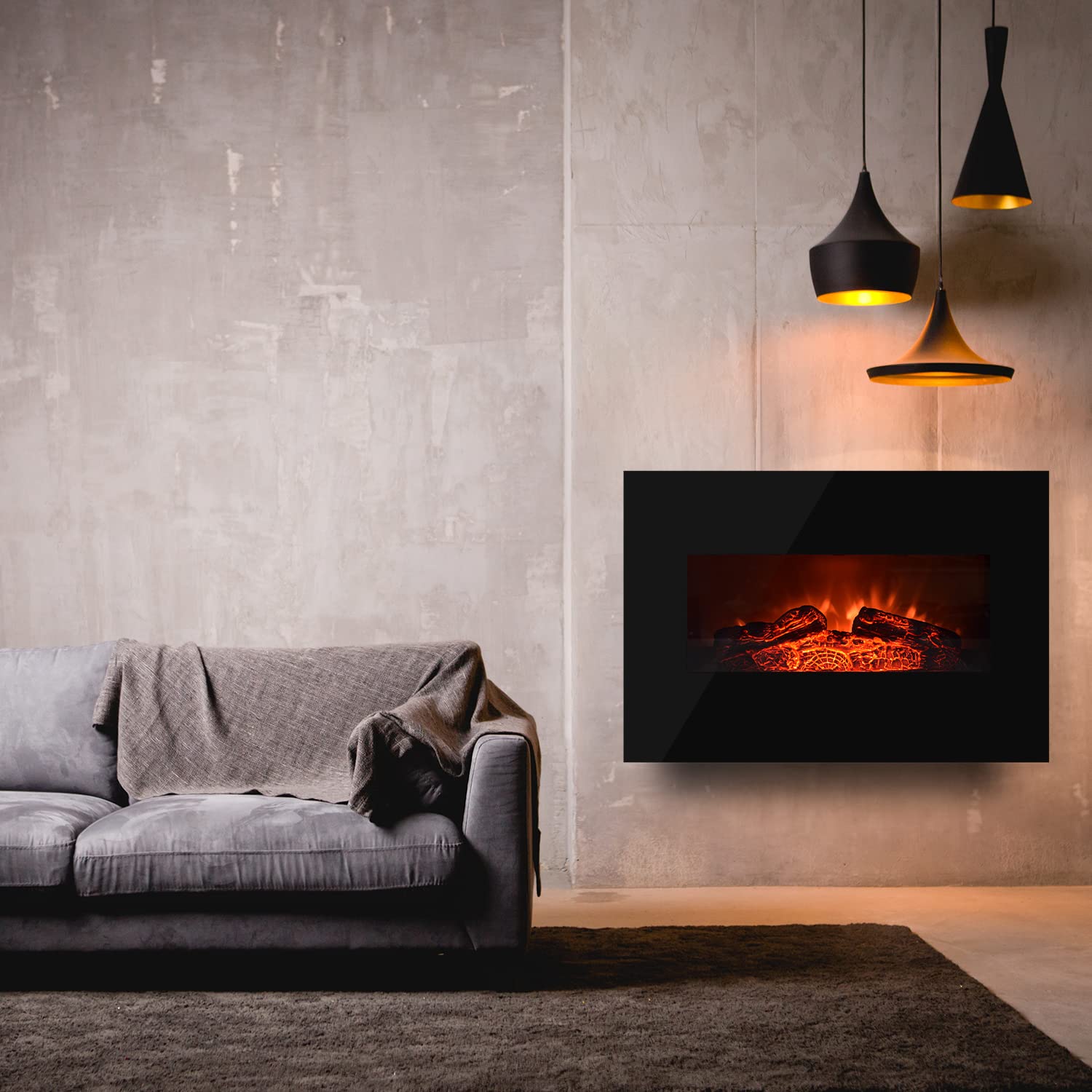 ELEGANT Electric Fireplace Wall Mounted 26 Inch, Flame Control and Overheat Protection Fireplace