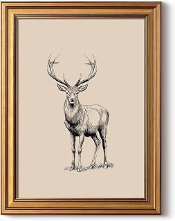 WHASAYART Gold Framed Vintage Wall Art Christmas Decorations Reindeer Canvas Prints, Vintage Home Decor, Farmhouse Painting Picture, Bathroom Wall Decor Christmas Gifts for Friends or Family 16L x 12W