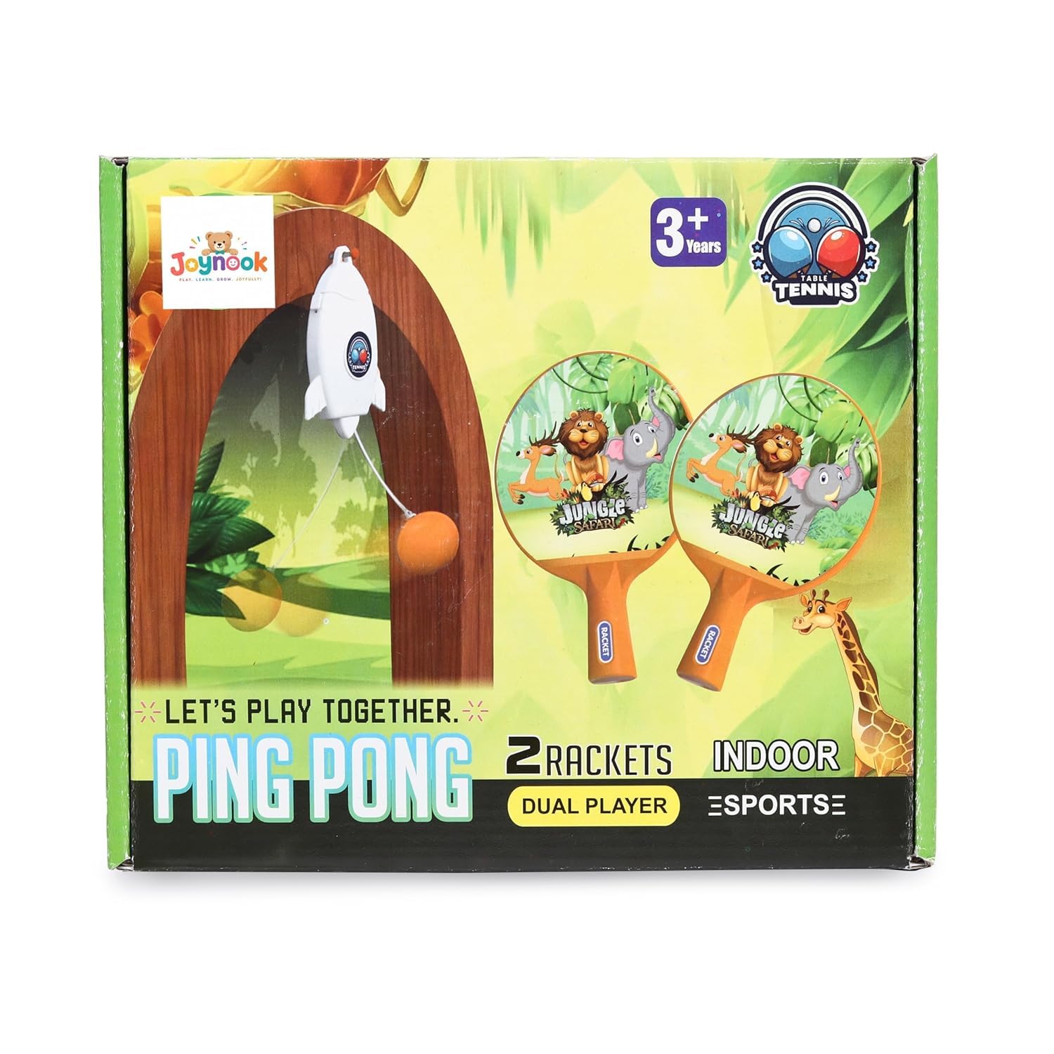 Door Hanging Ping Pong Table Tennis Self-Trainer Set for Kids | Jungle Theme | 2 Rackets & 2 Elastic Hanging Balls | Indoor Self-Practice Sport Toy | Ages 3 Years+-image-40