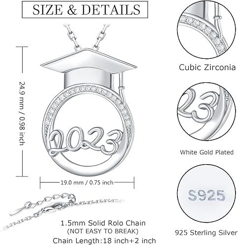 Miniatura 6 de Graduation Gifts for Her 2023 - Sterling Silver Bachelor's Hat Pendant Class of 2023 Graduation Necklace for Best Friends, High School College