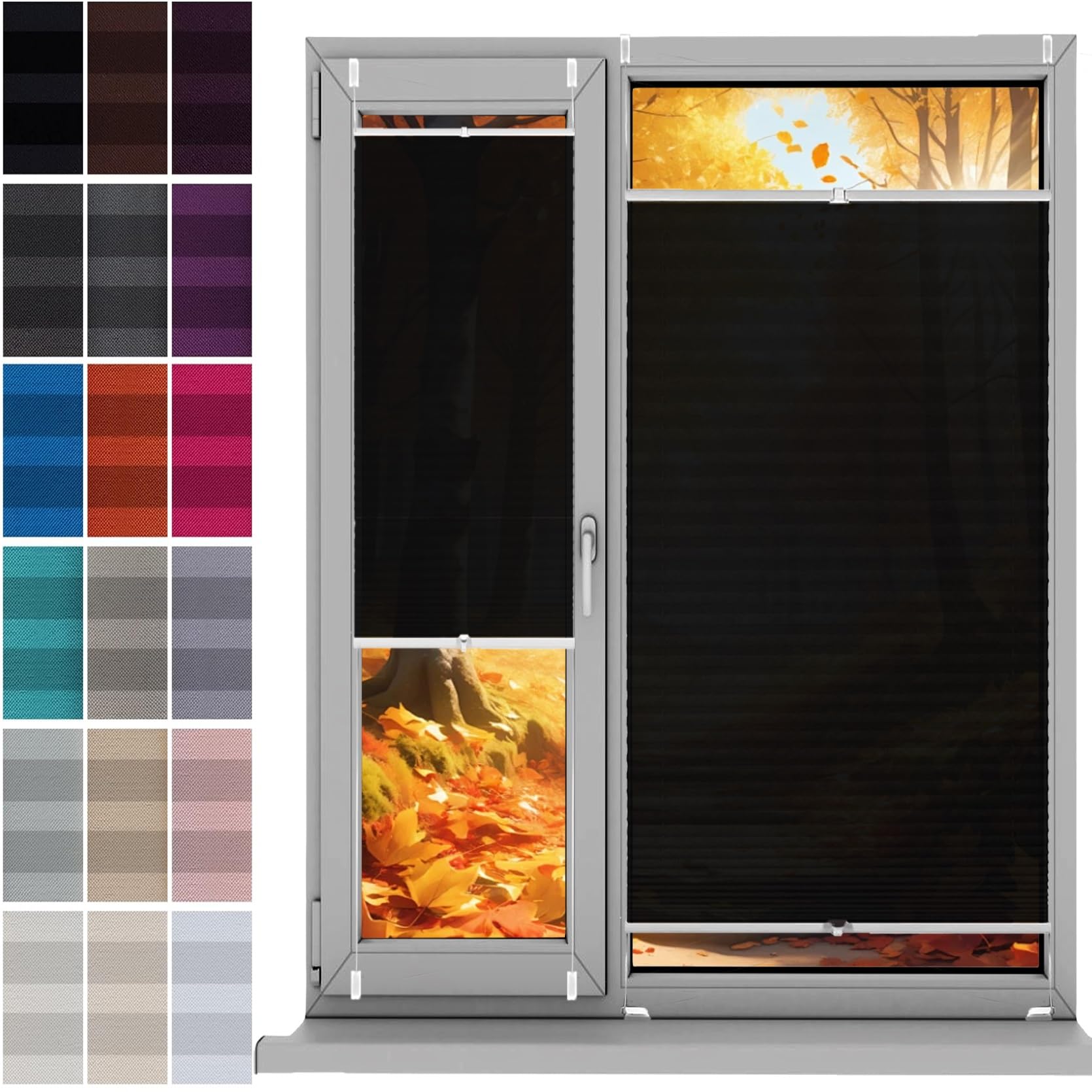 Estores Enrollables Estor Plisado Opaca 72 x 135 cm, sin Taladrar Bloquea La Entrada de La Luz, Estor Enrollabre Translúcido, Estor Opaco sin Taladrar, para Ventanas, Puertas, Negro
