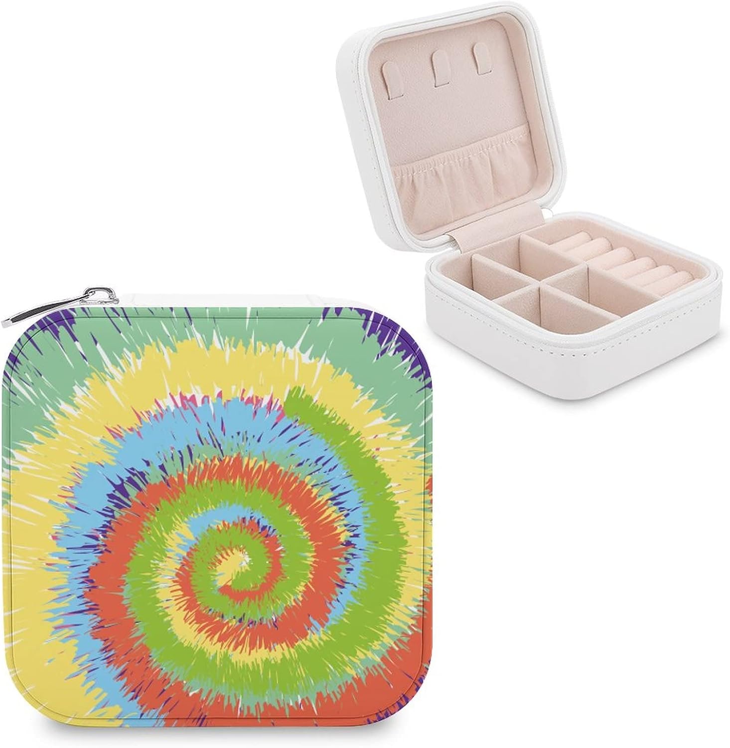 Jewelry Box, PU Small Portable Travel Case, Organizer Display Storage Holder Box for Rings, Earrings, Necklaces, Bracelets - Colorful