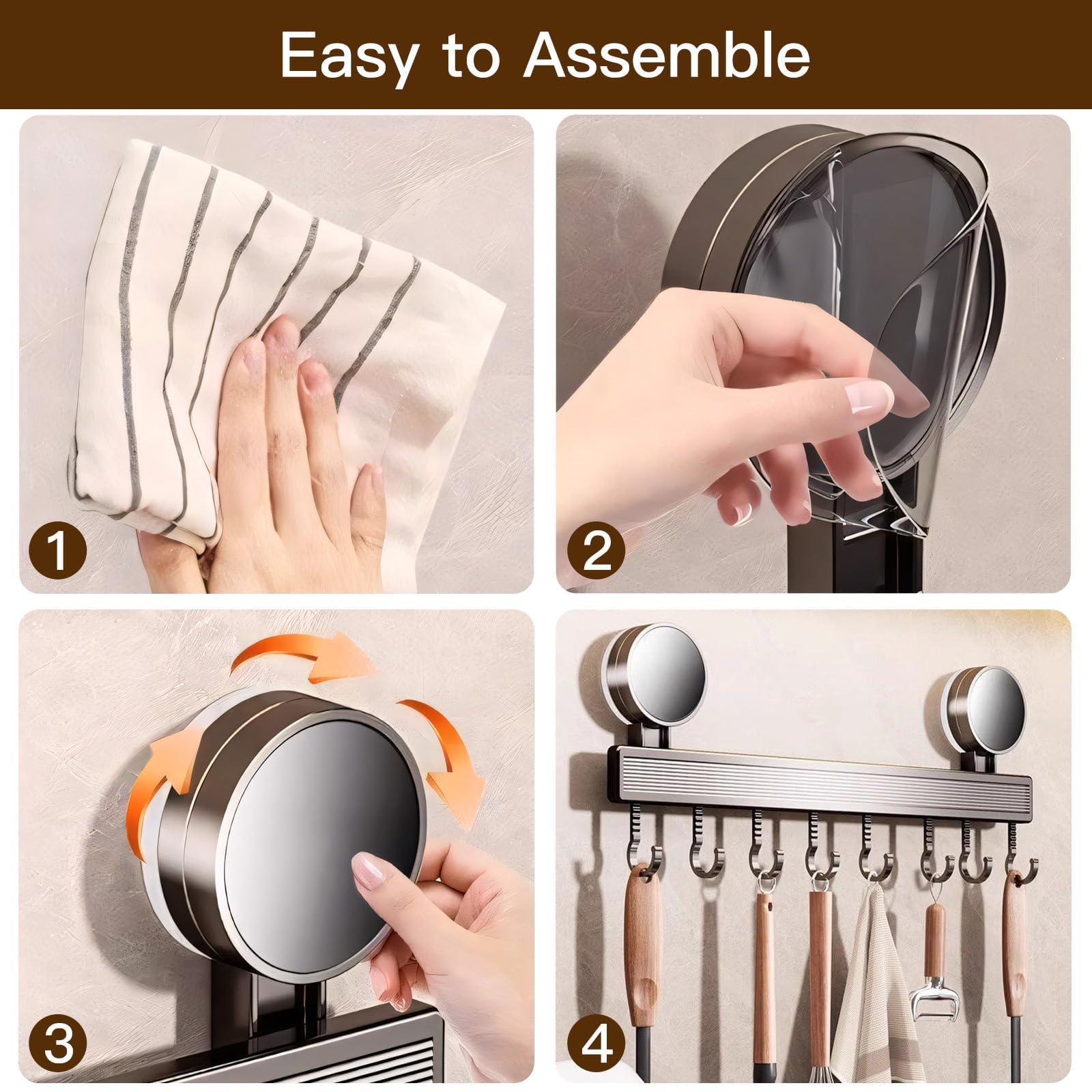 Suspente Cuisine Barre Crochets Cuisine FERCOSEN 40cm - Ventouse 20kg Sans Perçage - 8 Crochets Inox - Organisation Ustensiles Ustensiles De Cuisine