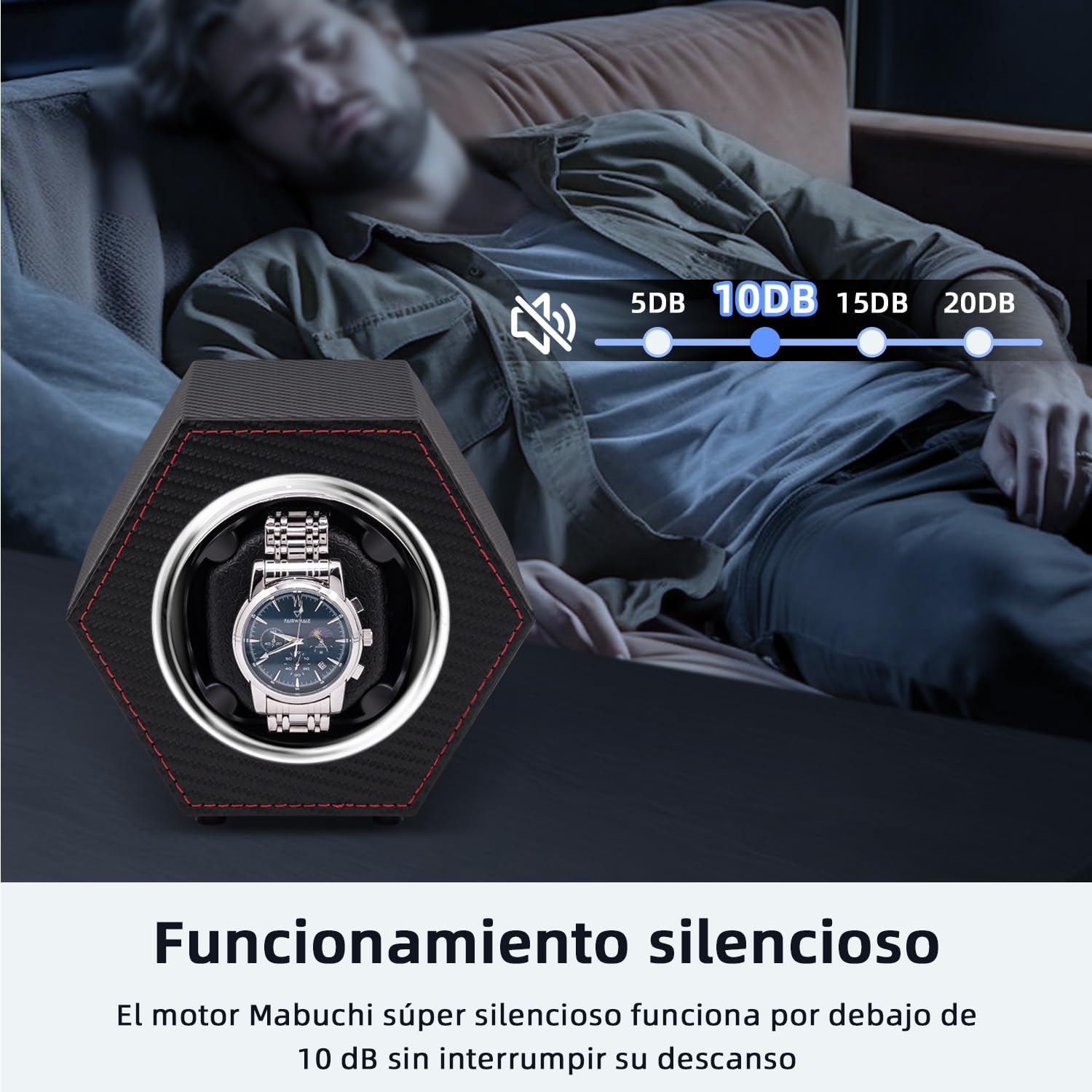 Mcbazel Bobinador automático de reloj, caja de reloj de piel sintética, reloj individual para 1 reloj de pulsera con motor silencioso, giratorio automático alimentado por USB C
