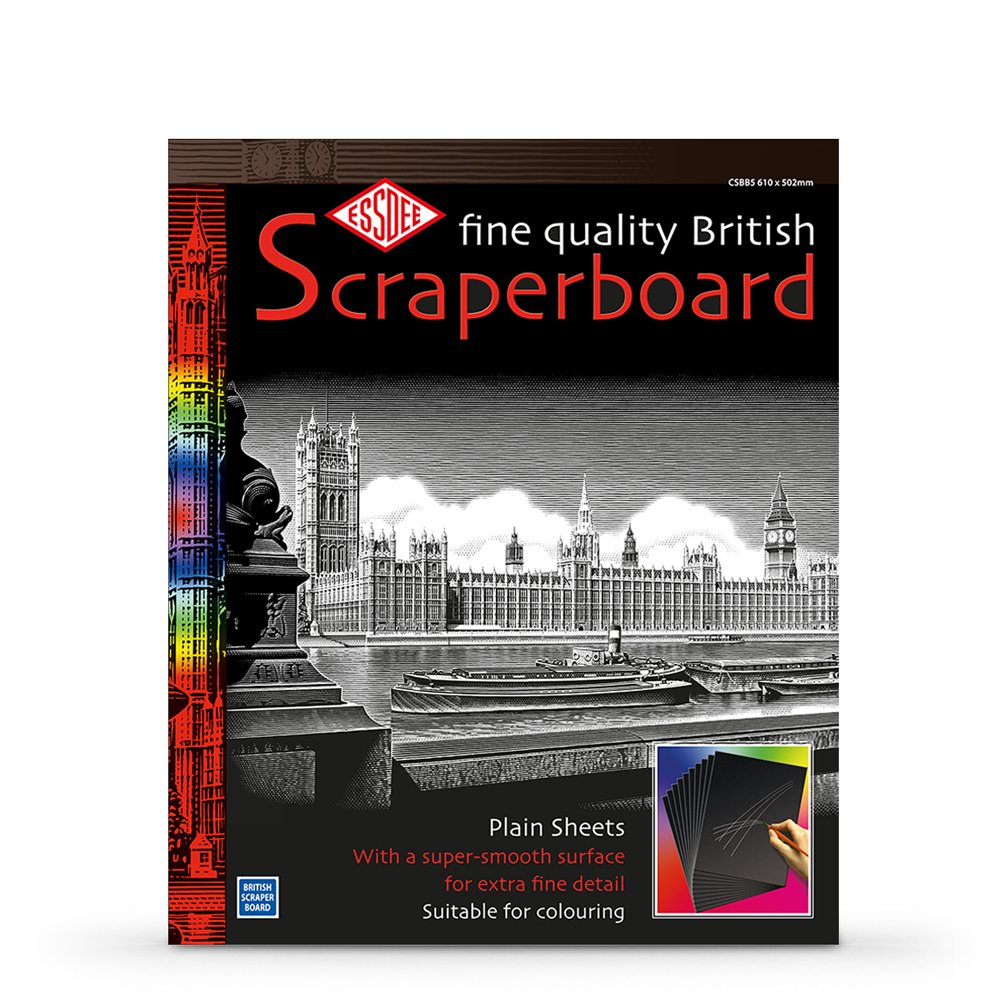 Essdee Scraperboard Black coated White: 610x502mm pack of 10 sheets