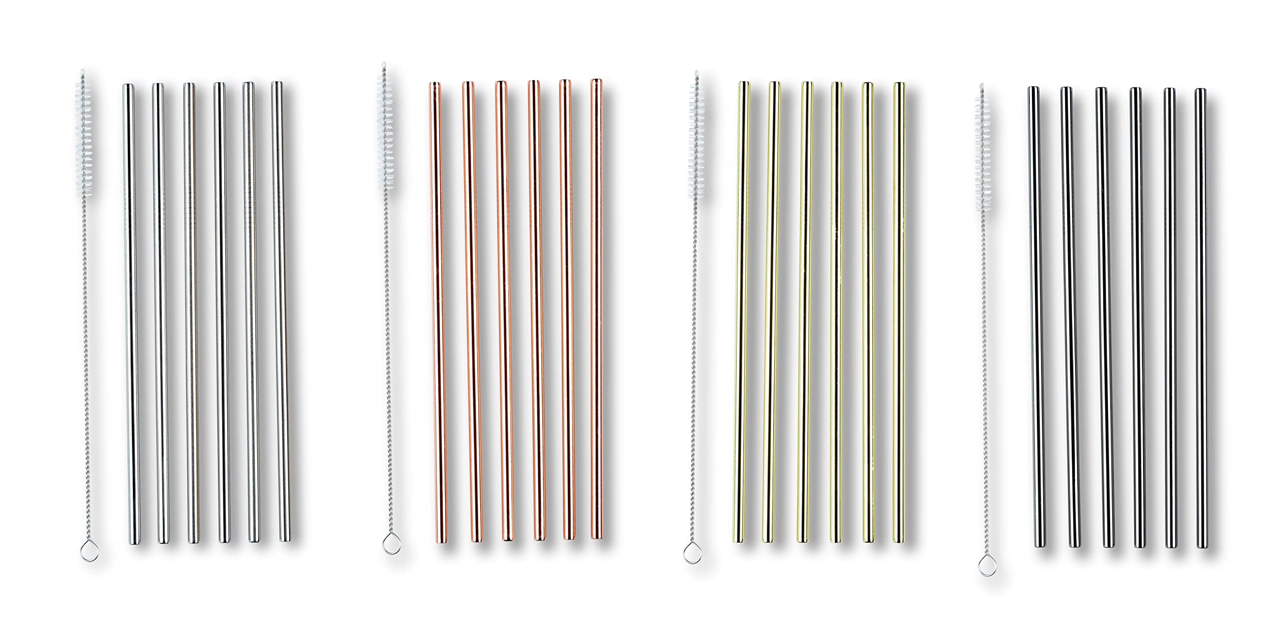 10 Cannucce In Acciaio Inossidabile Riutilizzabili (26,7 Cm): 5 Dritte E 5 Curve Con 2 Spazzole - Ecologiche Per Bevande E Cocktail