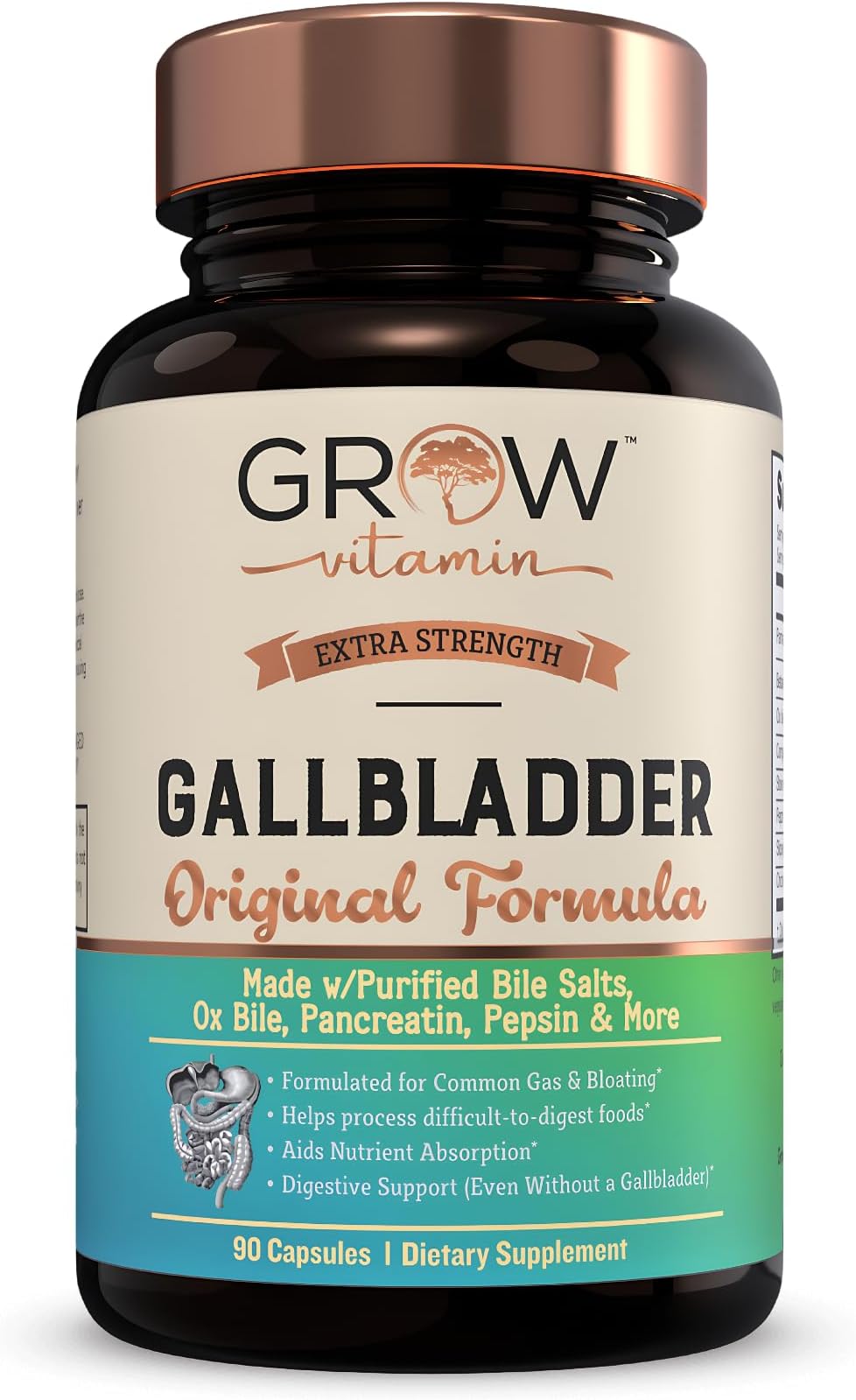 grow vitamin Original Gallbladder Formula - Made w/Purified Bile Salts & Ox Bile Digestive Enzymes - Includes Carefully Selected Digestive Herbs - 90 Capsules