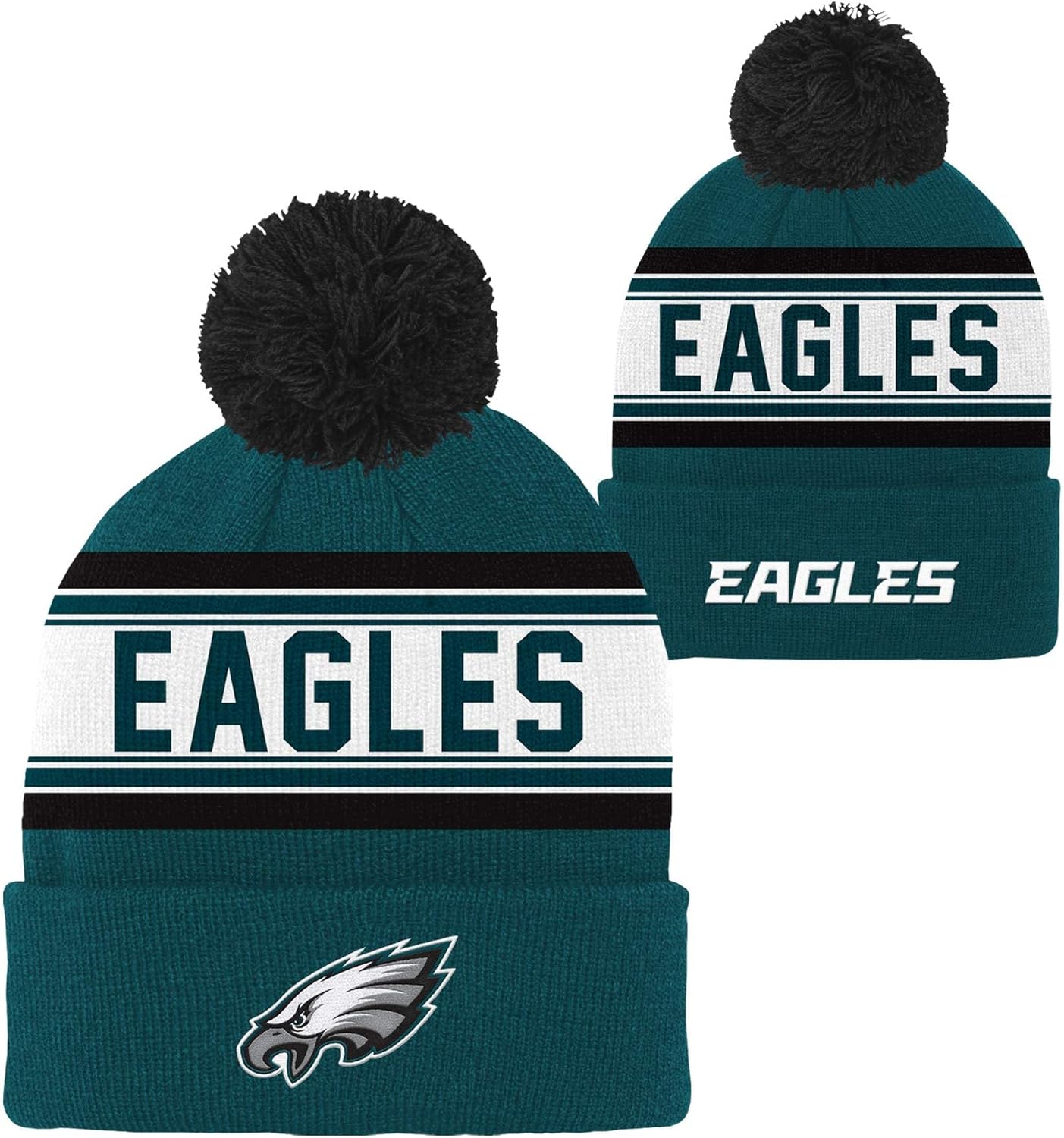 NFL Kids Youth 8-20 Official Primary Logo Jacquard Sport Knit Cold Weather Cuffed Pom Beanie Hat