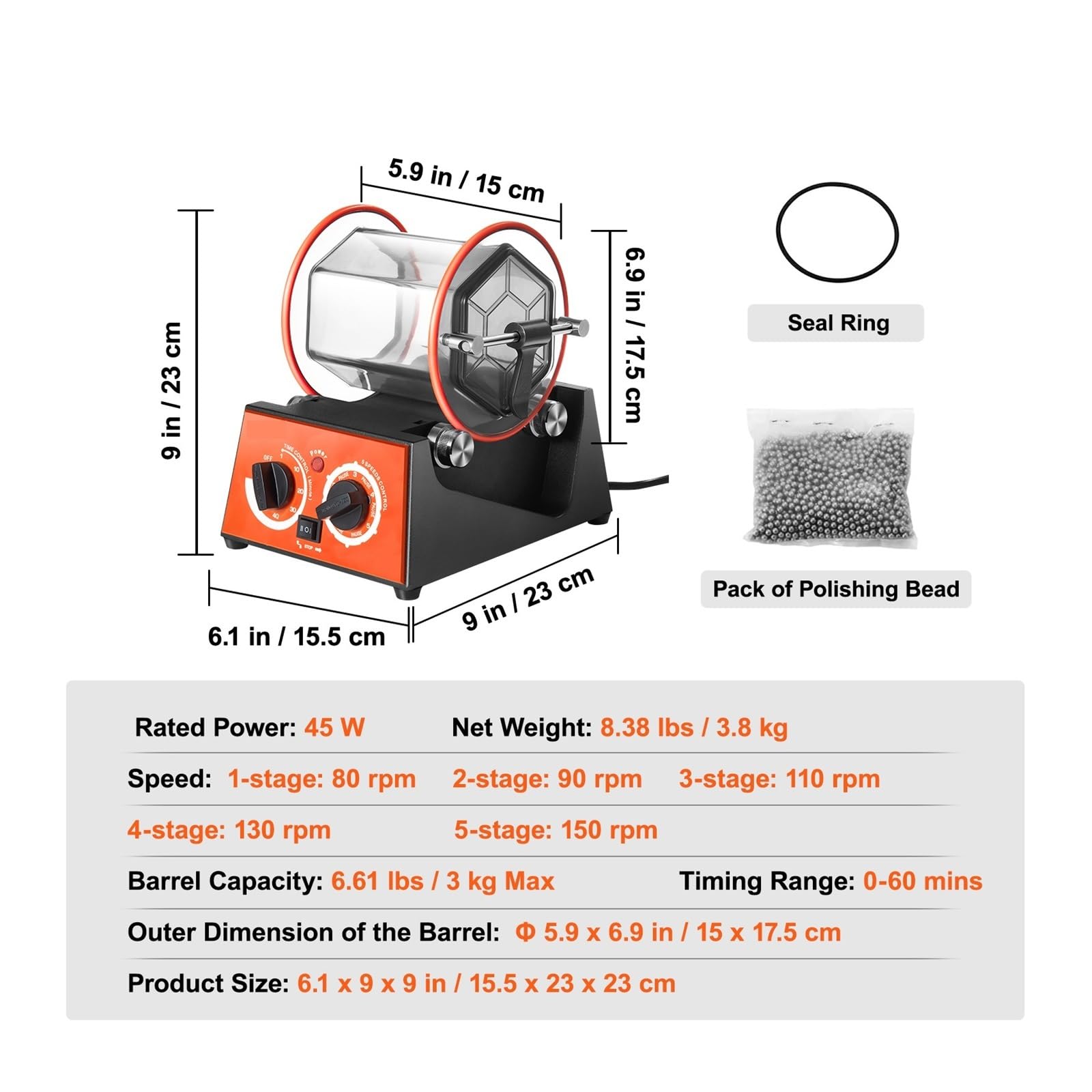 3kg 5kg Obrotowy kubek Polerka do powierzchni Biżuteria bębnowa Narzędzie czyszczenia Dla majsterkowiczów biżuterii Do użytku domowego | 3Kg Capacity