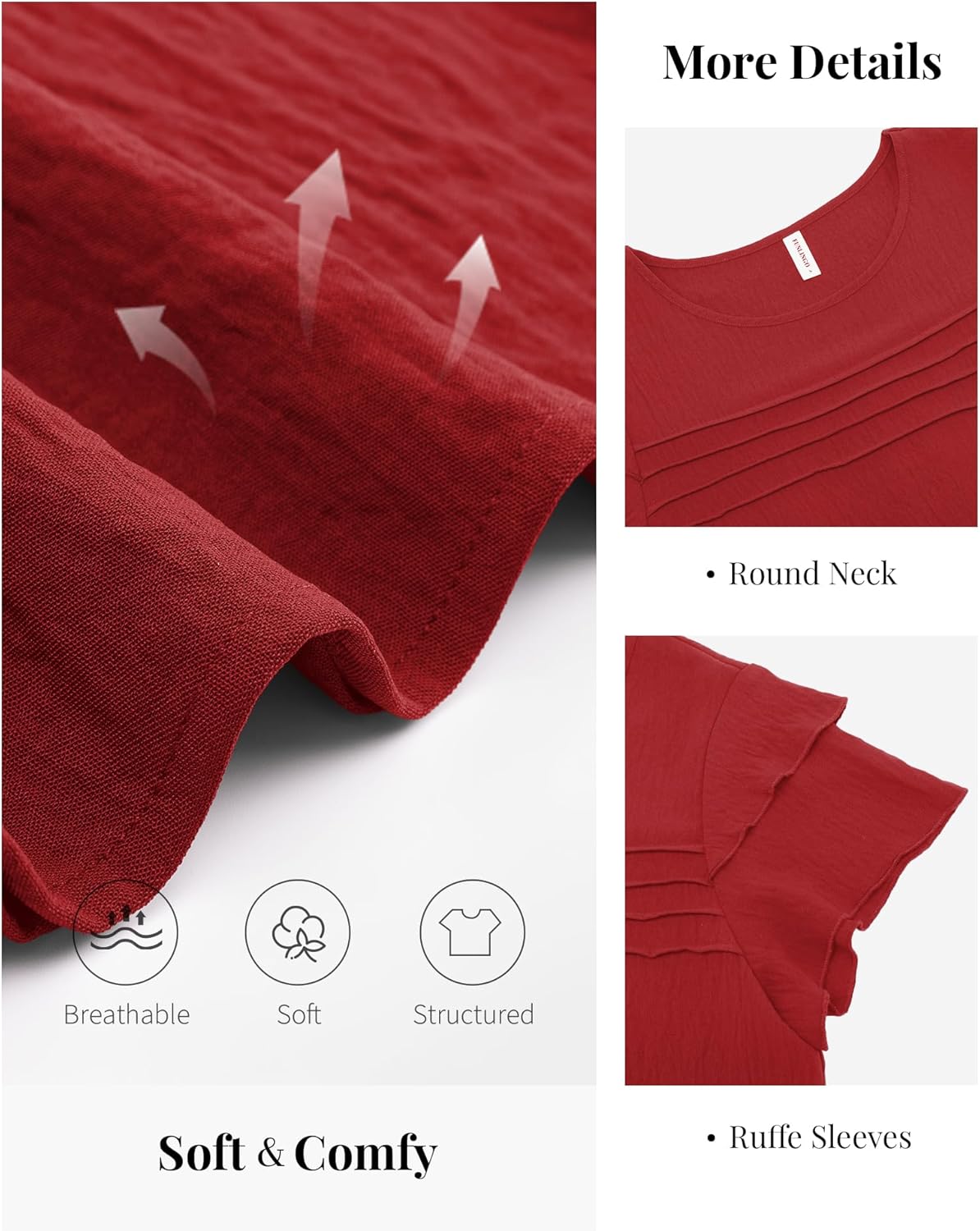 Funlingo Womens Dressy Casual Blouses Summer Ruffle Short Sleeve Tops Crew Neck Pleated Front Shirts 2026 - Image 5