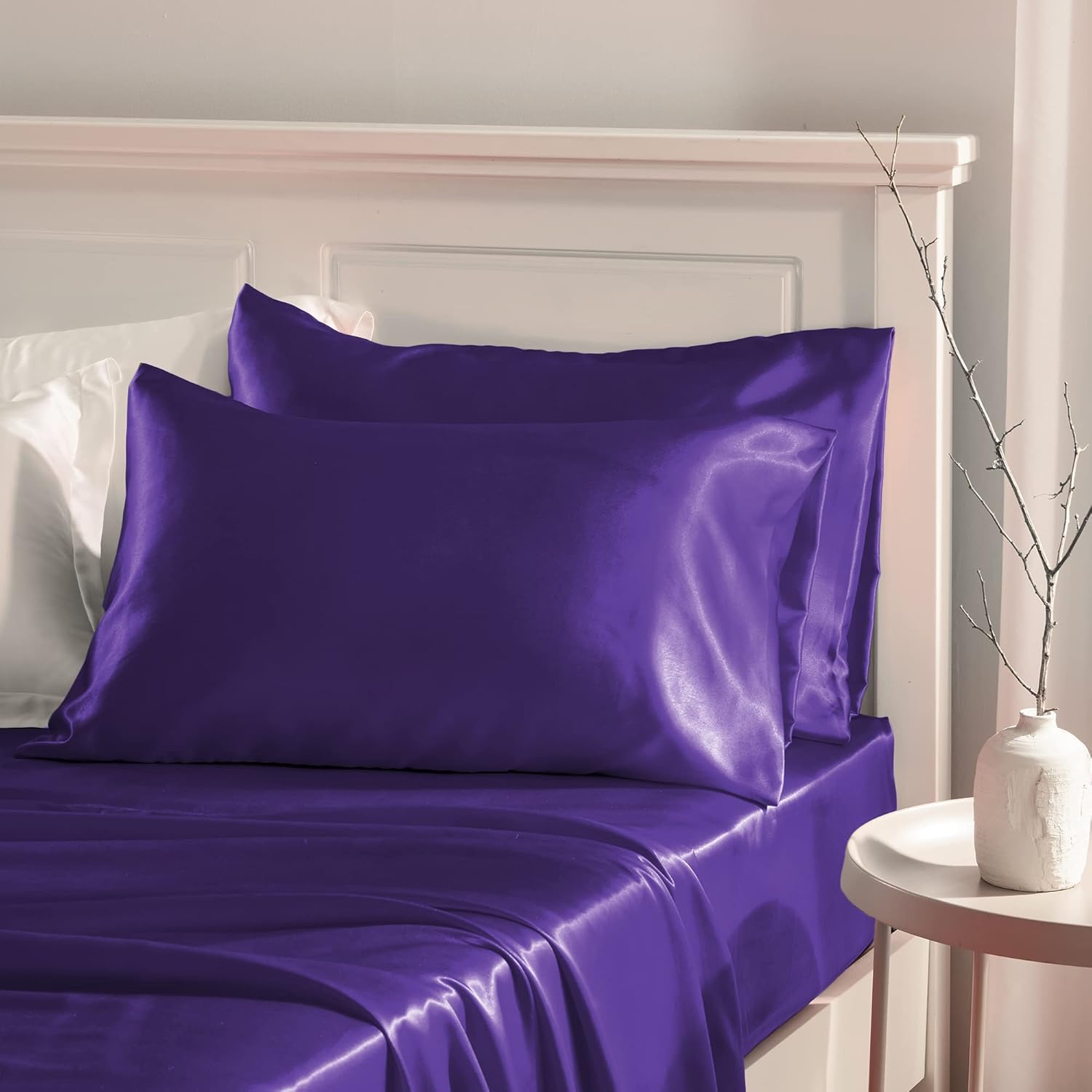 Manyshofu Purple Satin Pillowcase for Hair Protection 2Pcs