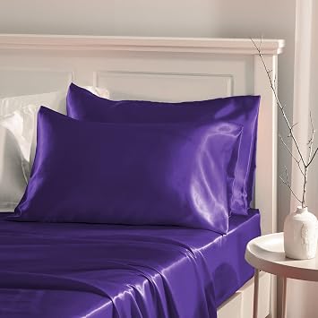 Manyshofu Purple Satin Pillowcase 2Pk Standard 20x26 Envelope Closure | Silky Smooth for Hair and Skin, Reduces Frizz and Wrinkles, Machine Washable, Tear-Resistant Microfiber