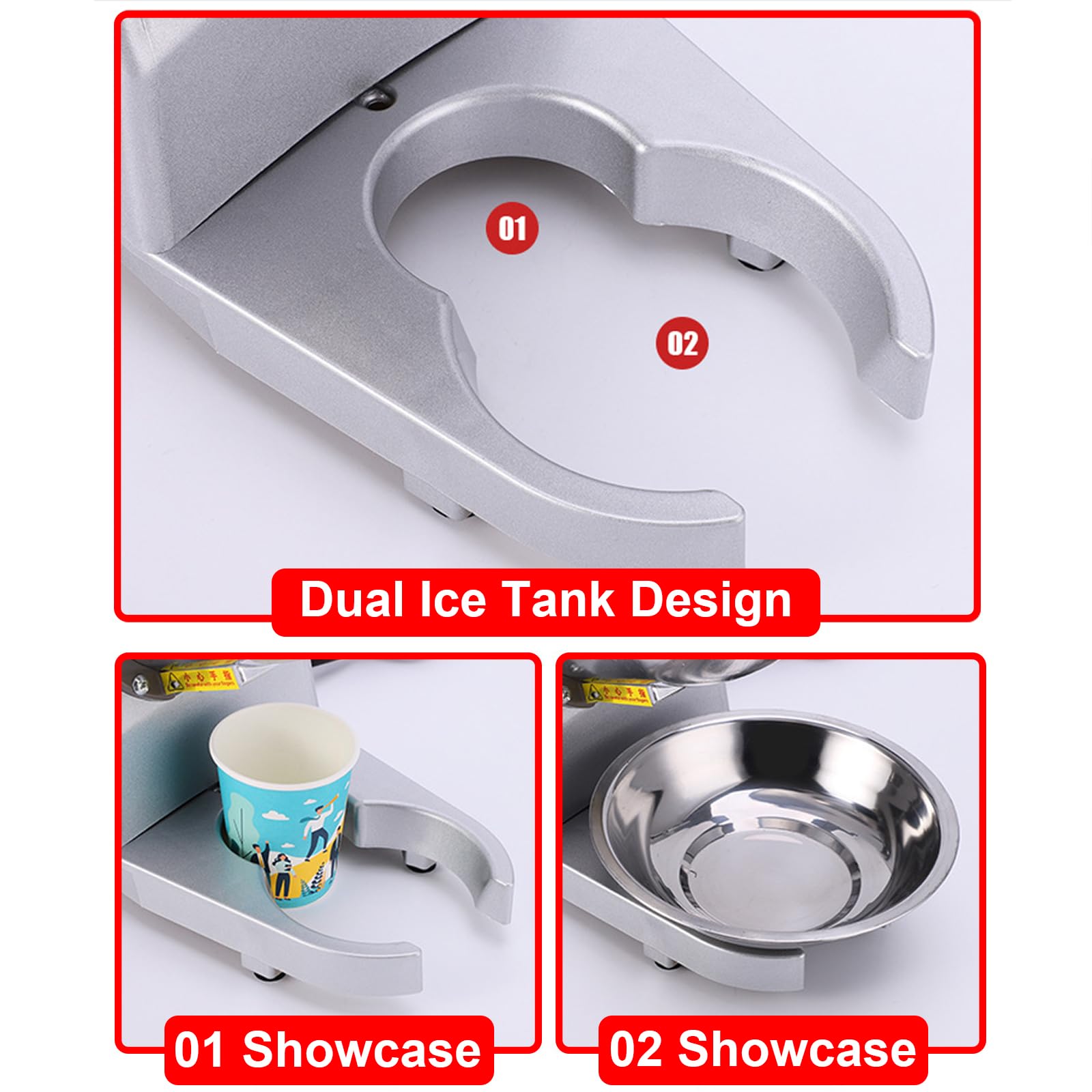 Máquina para hacer hielo raspado, eléctrica, con doble cuchilla, 300 W, 2200 RPM, trituradora de hielo de acero inoxidable, máquina para hacer conos de nieve para uso doméstico o comercial (rojo)